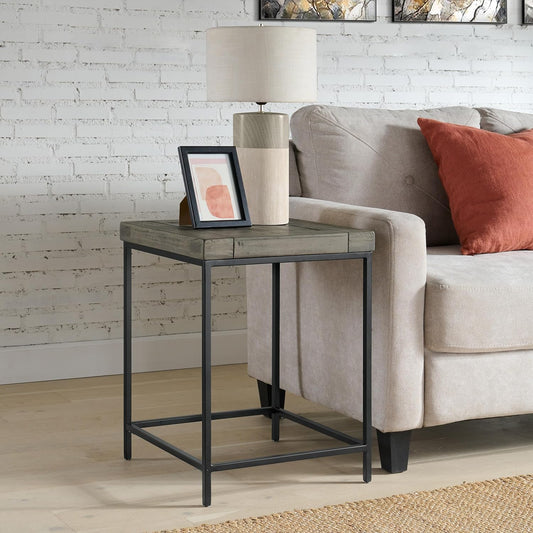 Alaterre Furniture End Table - Industrial Modern Side Table with Wood Top and Metal Frame - Table for Living Room, Bedroom, Hallway, or Dorm Room (Gray)