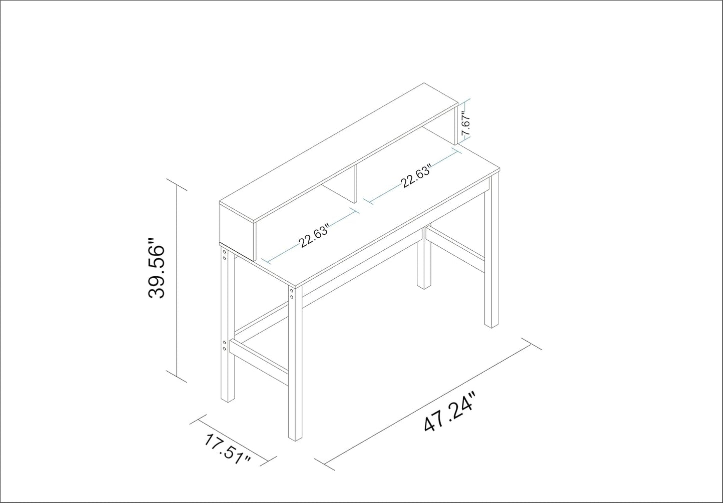 Manhattan Comfort Bowery 47 Inch Mid Century Modern Home Office Desk, Study Table or Entryway Furniture with 2 Cubbies and Rustic Wood Base, 24 inch, Black/Oak