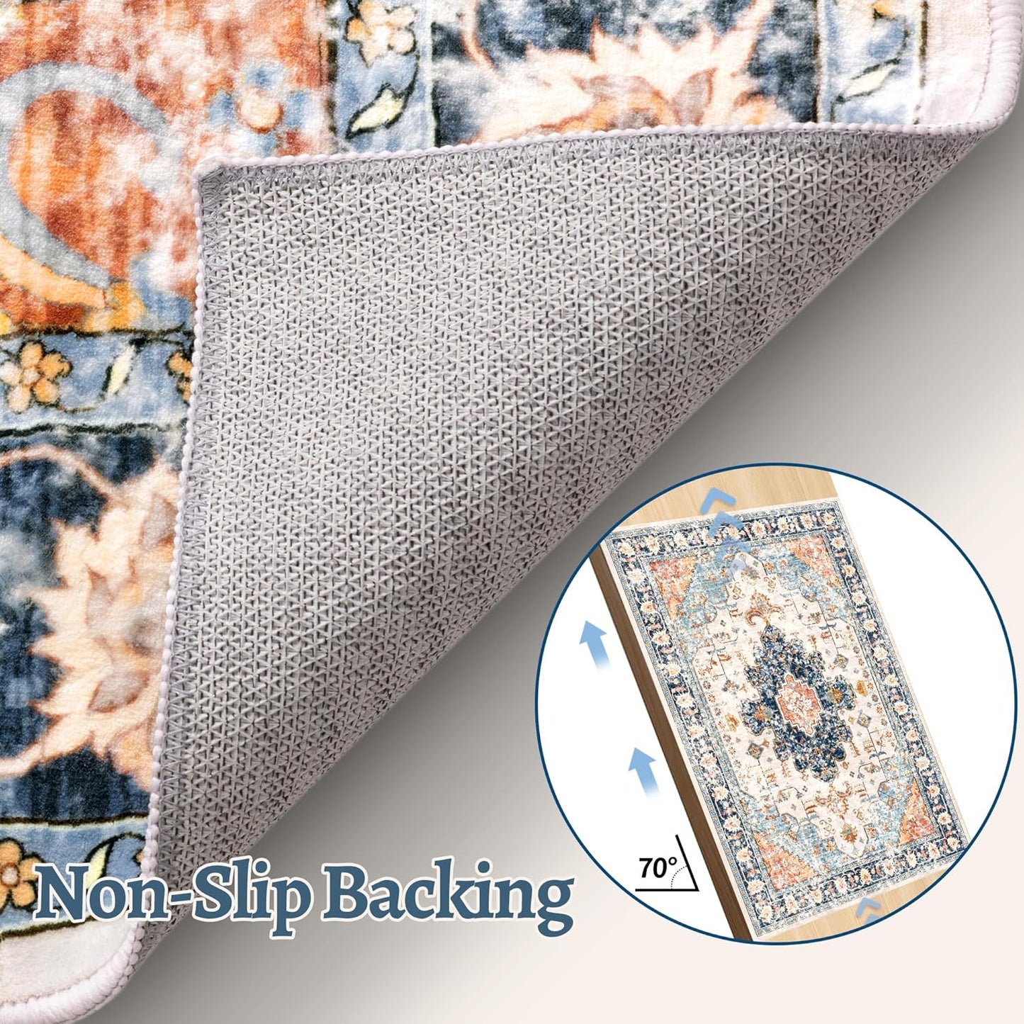 Tangsoo 8x10 Area Rug for Living Room, Washable Vintage Indoor Non Slip Large Area Rugs, Print Distressed Blue/Beige Carpet, Soft Low Pile Foldable Floor Rug for Bedroom Dining Room Dorm