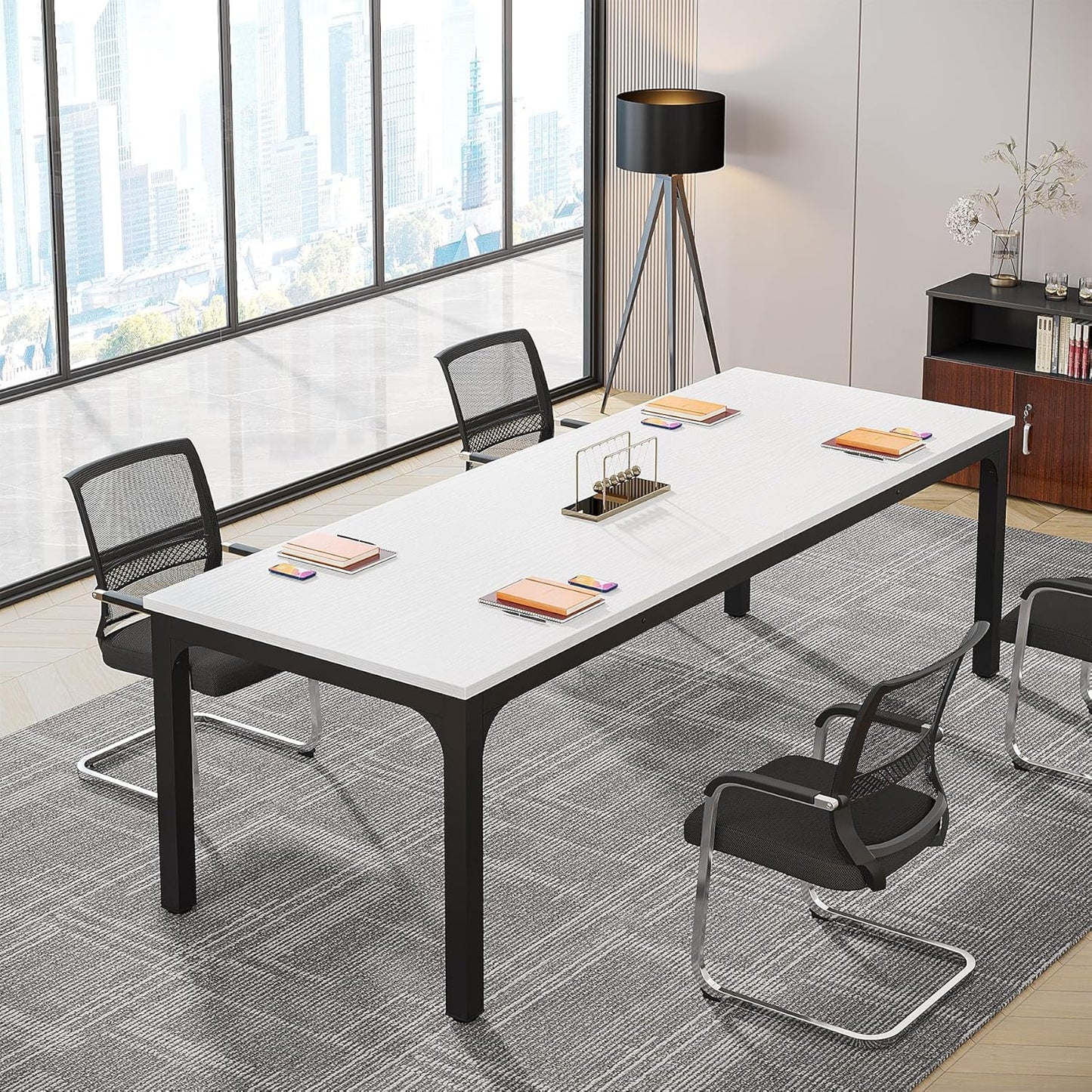 Tribesigns 6.5FT Conference Table, 78.7 Inche Rectangle Meeting Seminar Table, Large Business Tables for 6-8 People (Only Table) (White+Black)