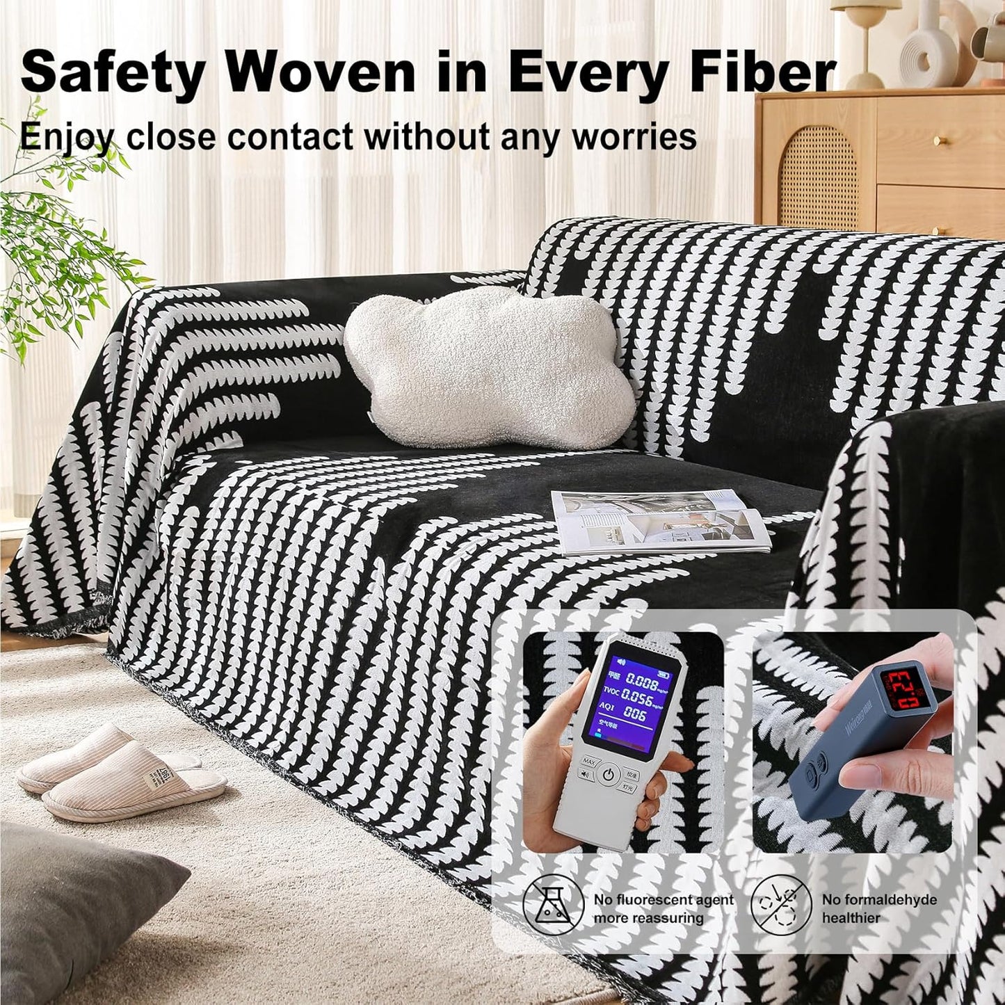 Boho Couch Cover, Sofa Cover, Sofa Covers for 2 Cushion Couch, Washable Sectional Couch Covers for Dogs Pet Furniture Protector Couch Cover Blanket for Living Room (2# Black, 71" x 102")