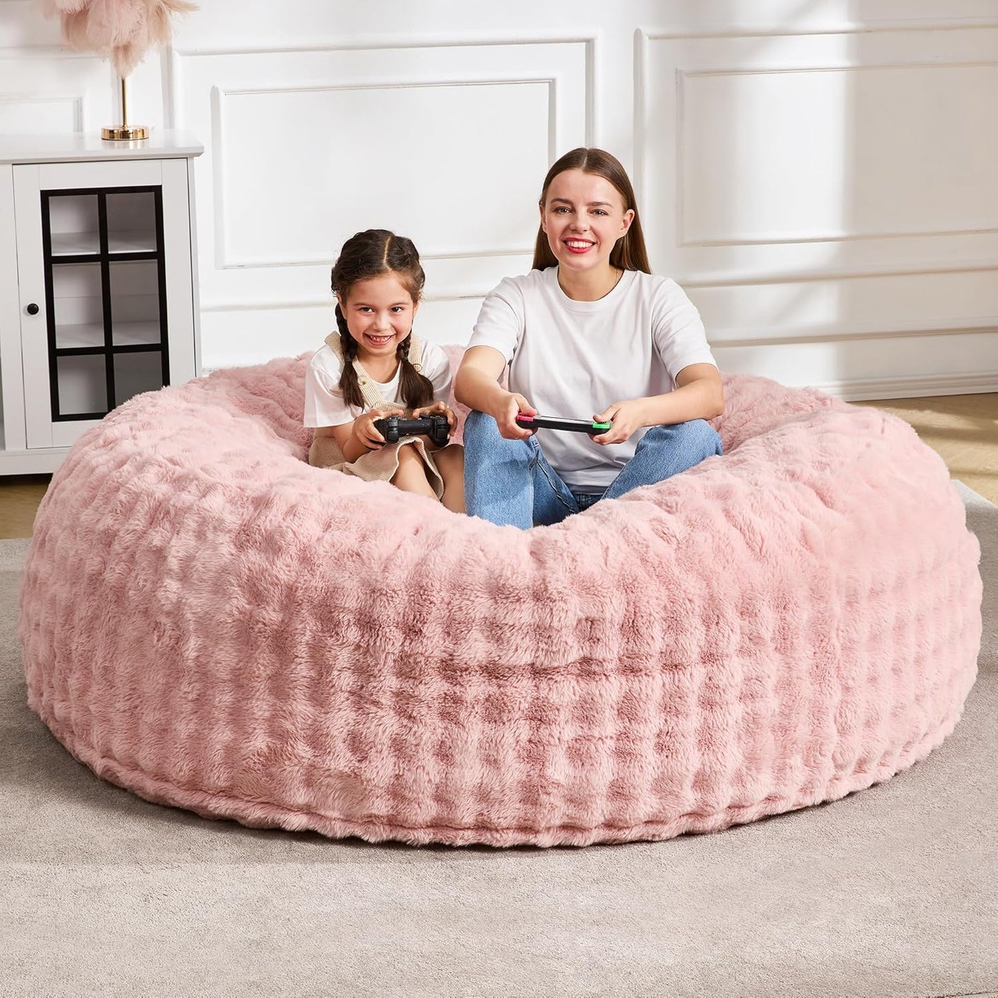 Hobestluk Bean Bag Chairs 6ft Beanbag Chair with Filler Adult Bean Bags with Fluffy & Machine Washable Cover, Giant Bean Bag Chairs for Aduts (Pink, 6FT-70" x 70" x 15")