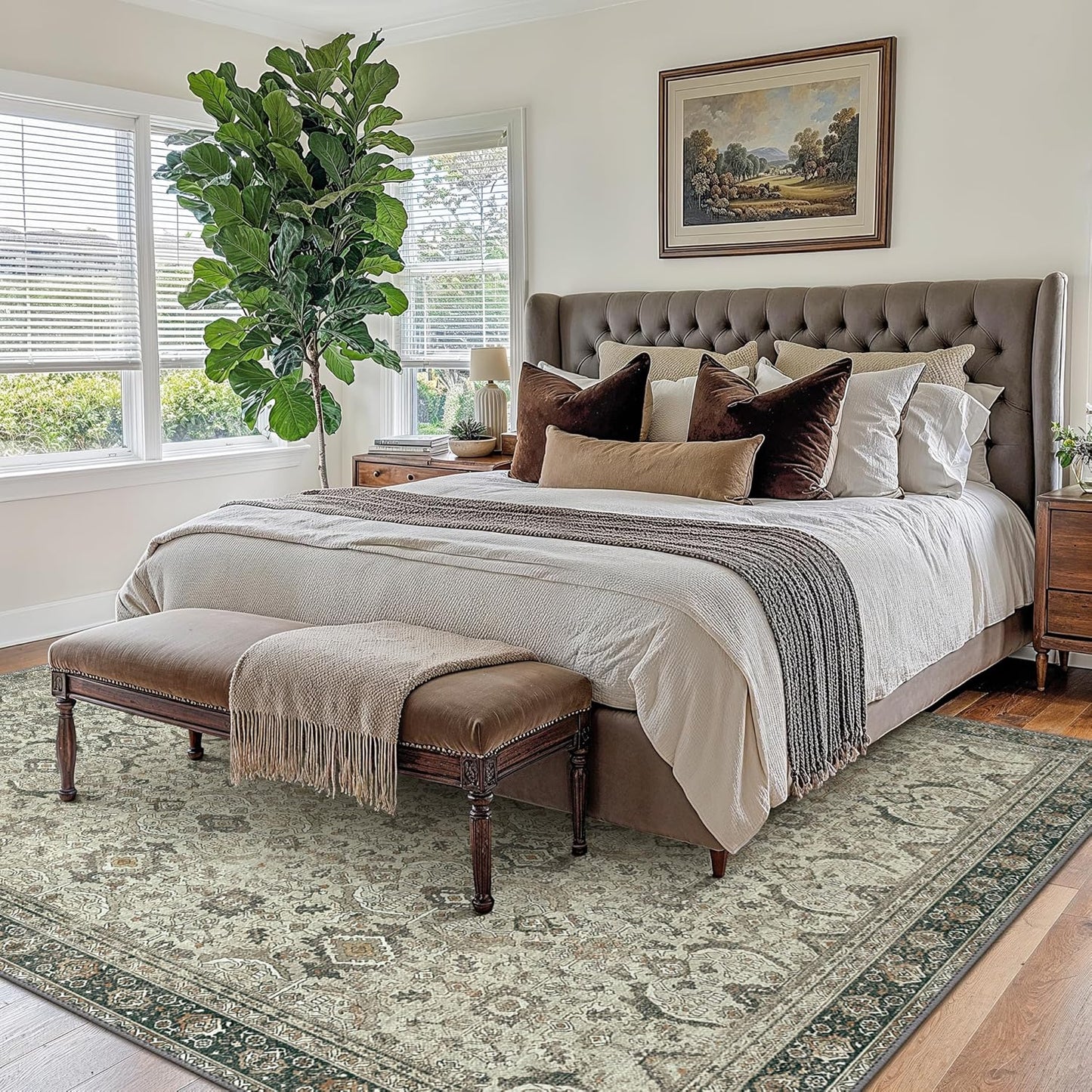 8X10 Area Rugs Machine Washable Rugs for Living Room, Vintage Boho Large Rugs for Bedroom Dining Room, Non Slip Indoor Soft Distressed Lightweight Thin Low Pile Carpet, Tan