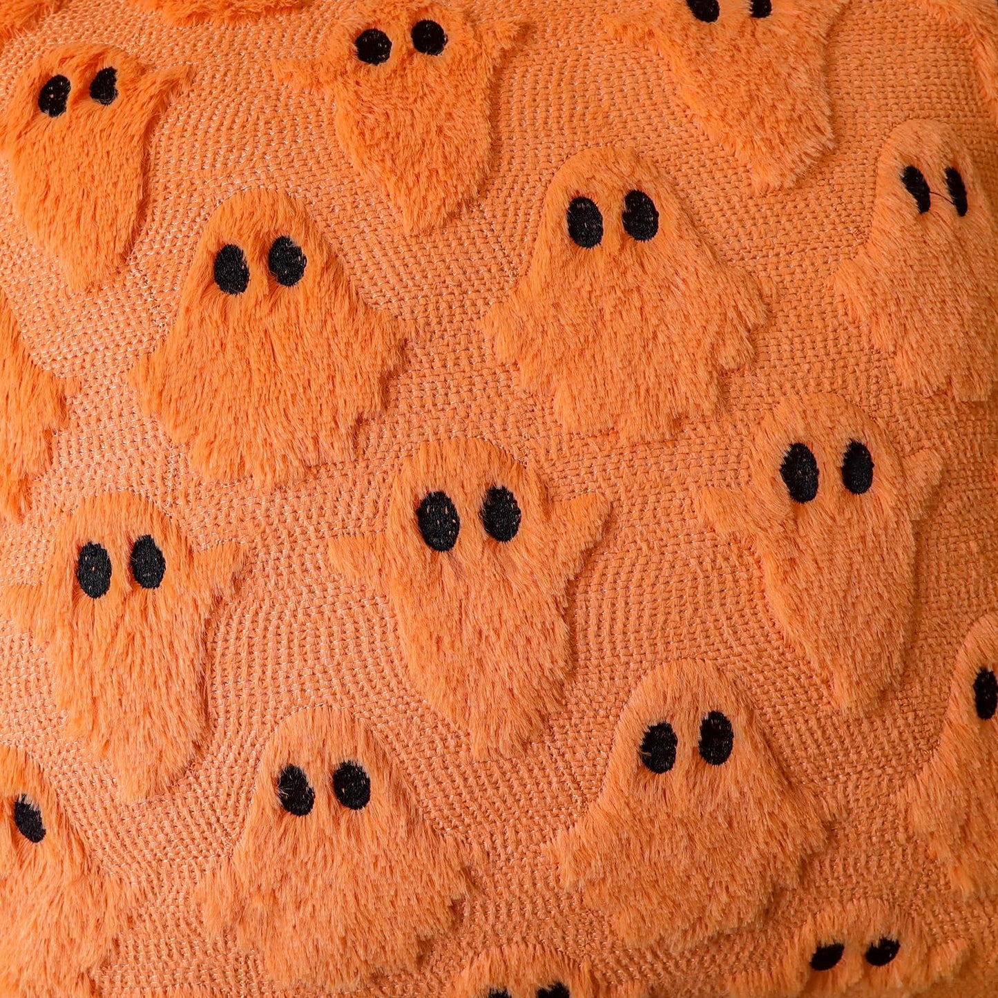 4TH Emotion Halloween Ghost Decorative Lumbar Pillow Covers 12x20 Set of 2, Orange Soft Plush Faux Fur Farmhouse Throw Cushion Cases for Fall Autumn Holiday Home Decorations