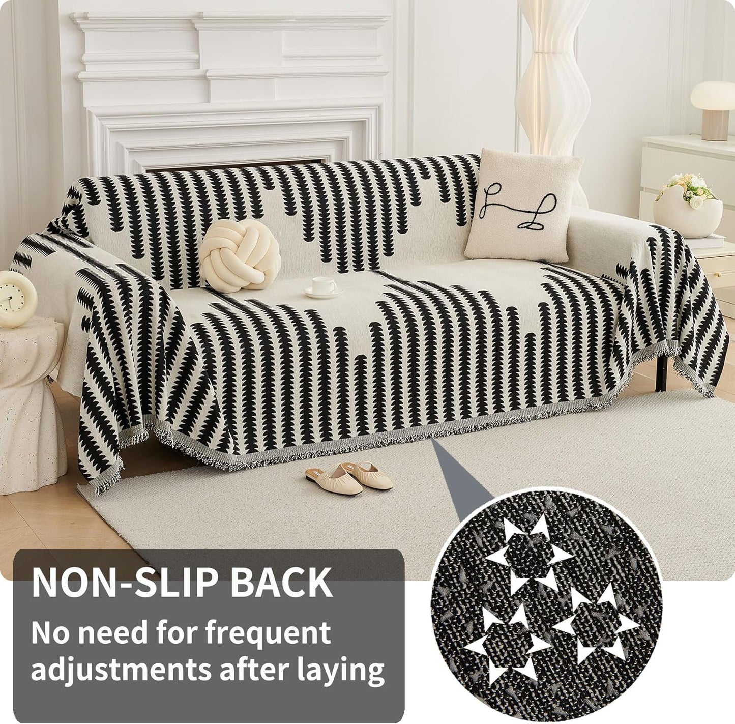 HAOMAIJIA Boho Sofa Covers for 3 Cushion Couch - Pet Friendly Soft Thick Non Slip Cover for Dogs - Washable Sectional L Shape Furniture Protector (Black, 71"x134")