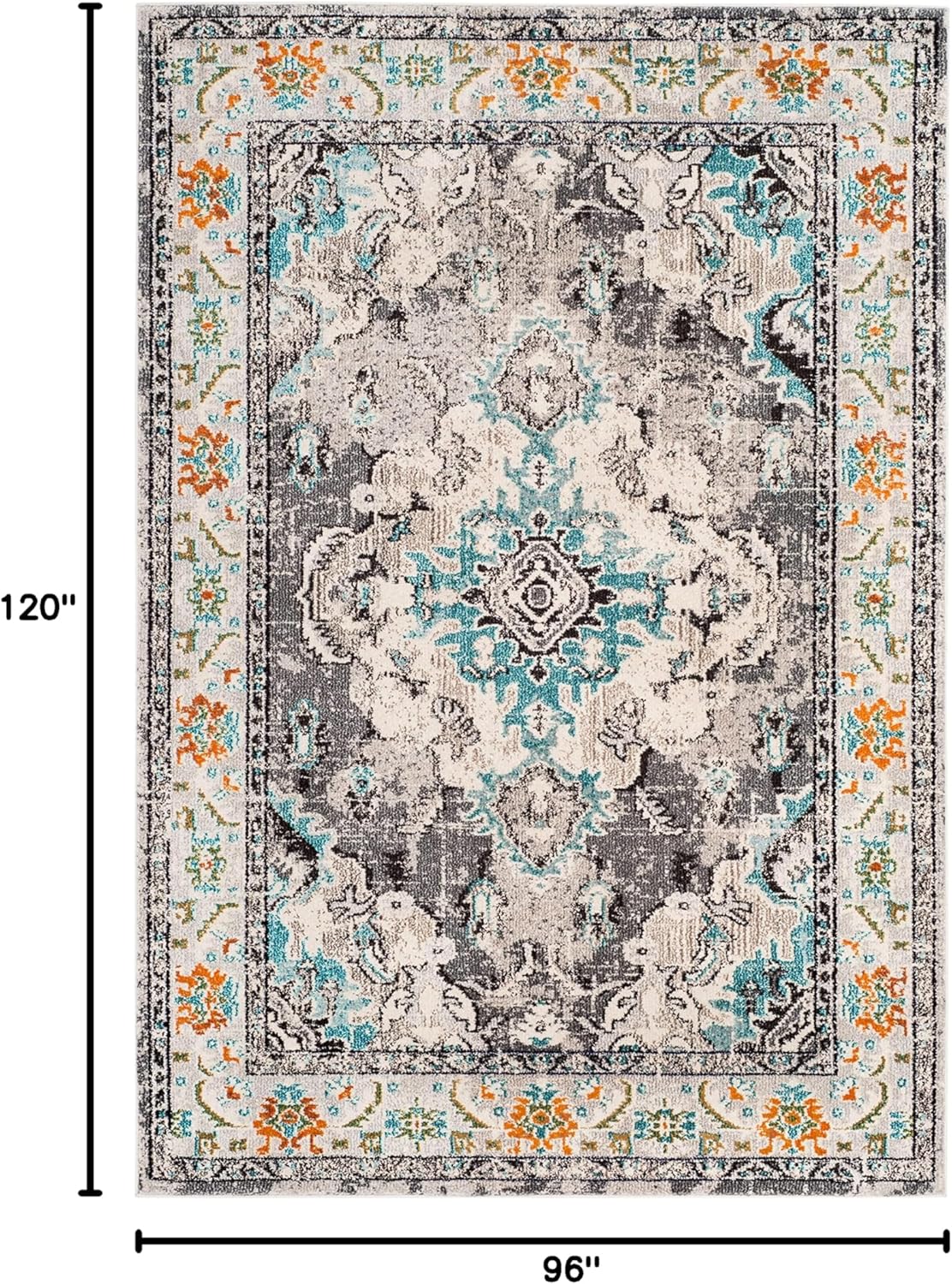 SAFAVIEH Monaco Collection Area Rug - 8' x 10', Grey & Light Blue, Boho Chic Medallion Distressed Design, Non-Shedding & Easy Care, Ideal for High Traffic Areas in Living Room, Bedroom (MNC243G)