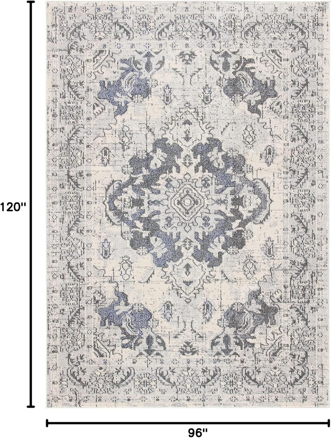 SAFAVIEH Monaco Collection Area Rug - 8' x 10', Ivory & Grey, Boho Chic Medallion Distressed Design, Non-Shedding & Easy Care, Ideal for High Traffic Areas in Living Room, Bedroom (MNC243B)