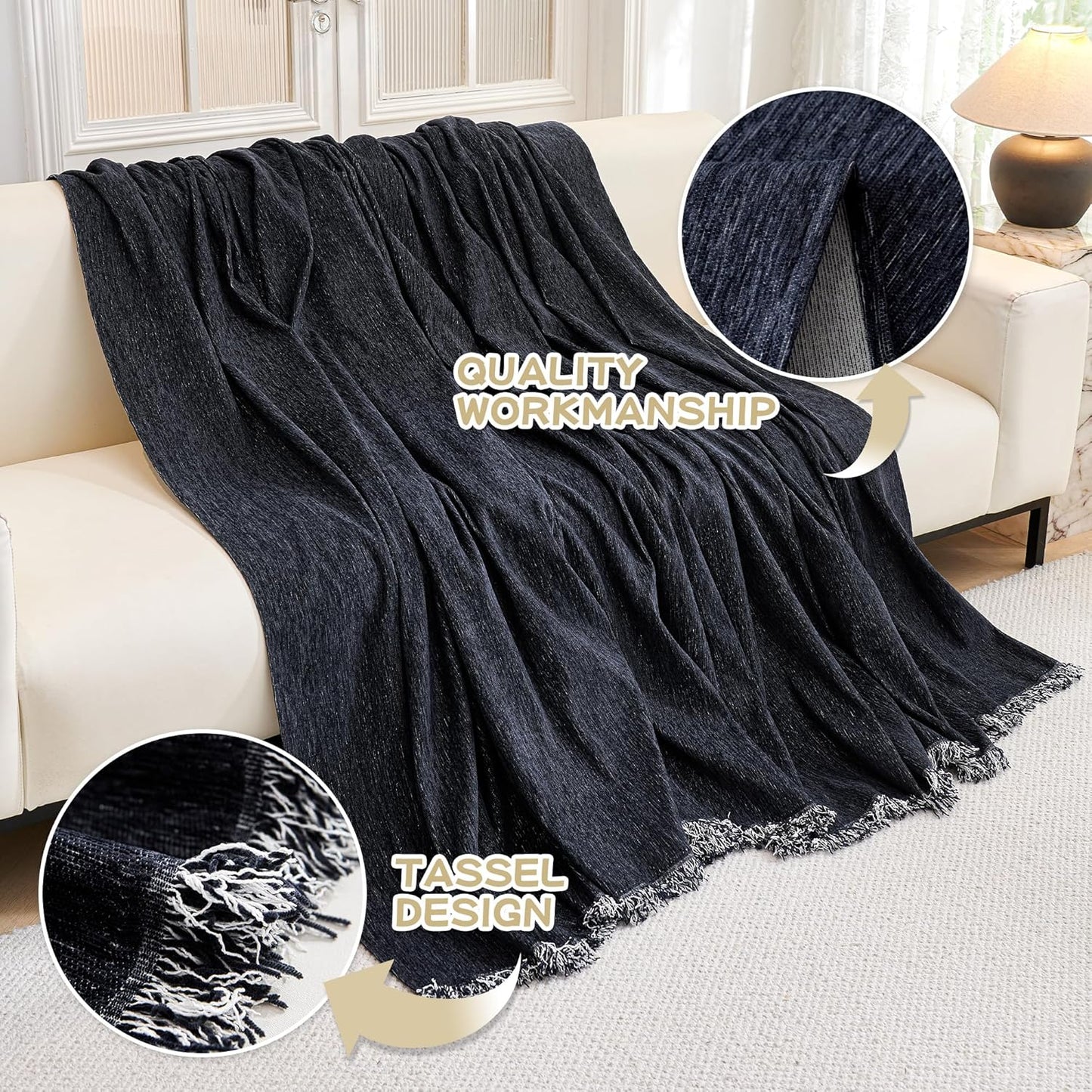 MYSKY HOME Oversized Couch Cover Sofa Covers Couch Covers for 3 Cushion Couch Sofa Pet Friendly L Shaped Couch Cover Sectional Couch Cover Non Slip Furniture Protector for Kids, 91"x150", Navy Blue