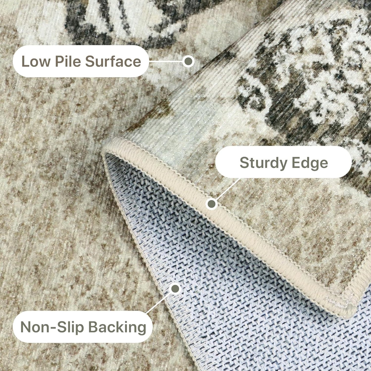 GENIMO Floral Runner Rug 2'6''x8, Machine Washable Non Slip Vintage Patchwork Hallway Runner, Ultra-Thin Low Pile Runners for Indoor Entryway, Hallway, Kitchen and Corridor, Taupe Gray