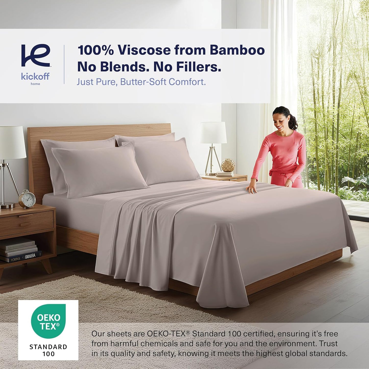 Kickoff Viscose Bamboo Sheets Twin Size 3-pc 100% Organic Bamboo Viscose Bed Cooling Sheets Twin Size Set Cool Bedding for hot Sleepers Sheet, Flat, Fitted, Pillowcase (Grey Mist, T)