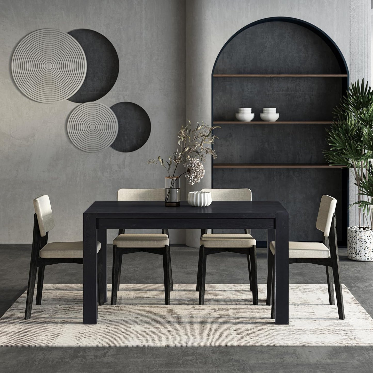 NTC Block 55 Inch Modern Farmhouse Dining Table, Rectangular Dinner Table for Dining Room, Living Room Furniture, Effortless Assembly, Burnt Black