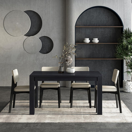 NTC Block 55 Inch Modern Farmhouse Dining Table, Rectangular Dinner Table for Dining Room, Living Room Furniture, Effortless Assembly, Burnt Black