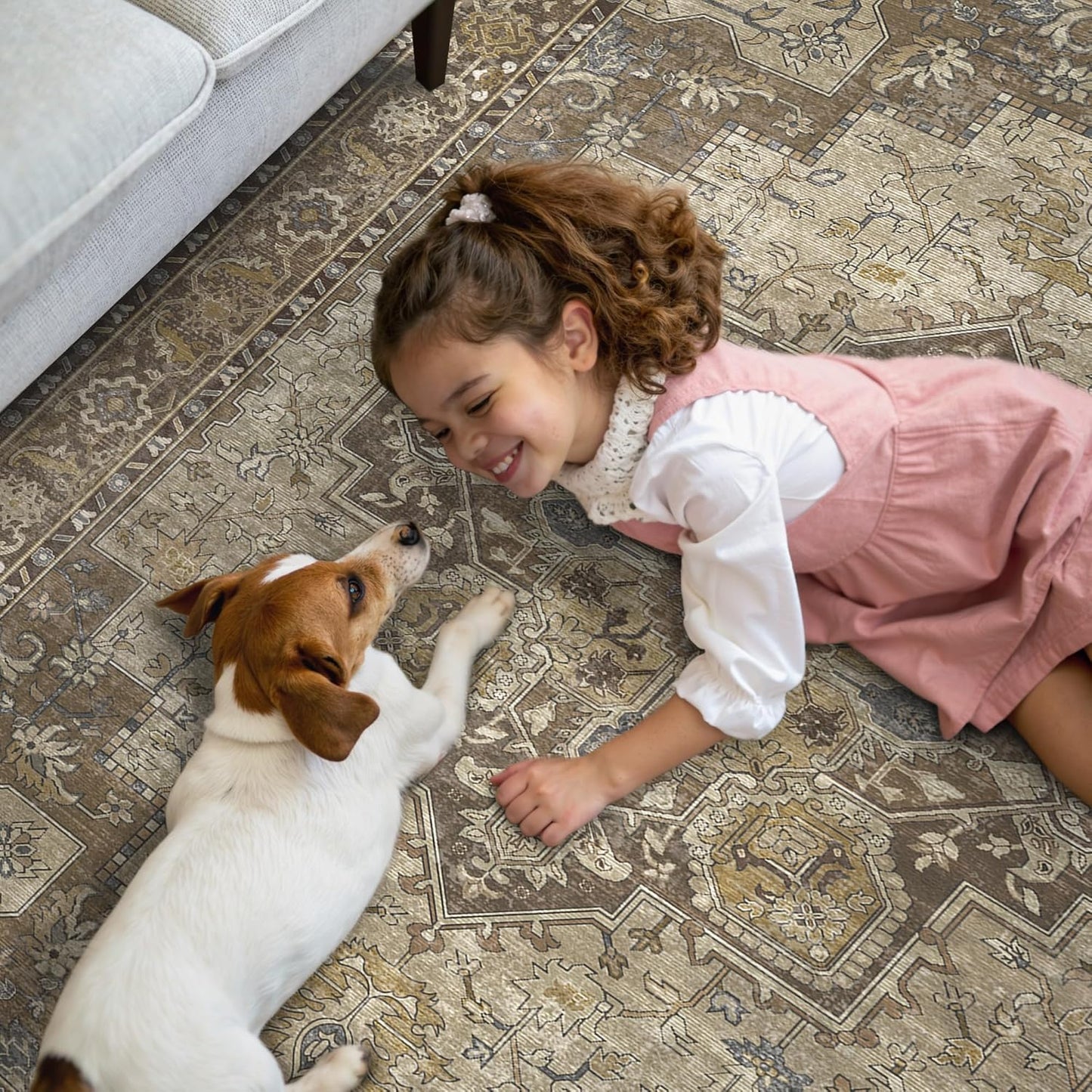 GENIMO 3x8 Runner Rugs for Hallway, Machine Washable Non Slip Vintage Rugs, Low Pile Lightweight Soft Print Rug for enrtyway, Corridor, Home Office, Kitchen, Rustic Brown