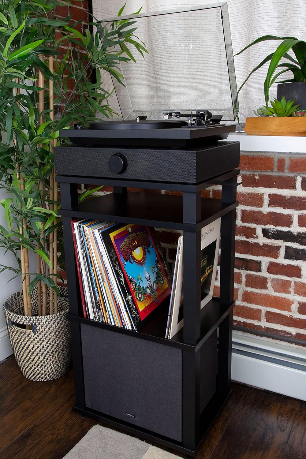 Andover Audio SpinStand Rack for Records and Audio Components - Metal-Reinforced, Holds 150 LPs, Optimum Height & Storage Space, Ideal for Turntables, Vinyl, SpinBase Systems (Black)