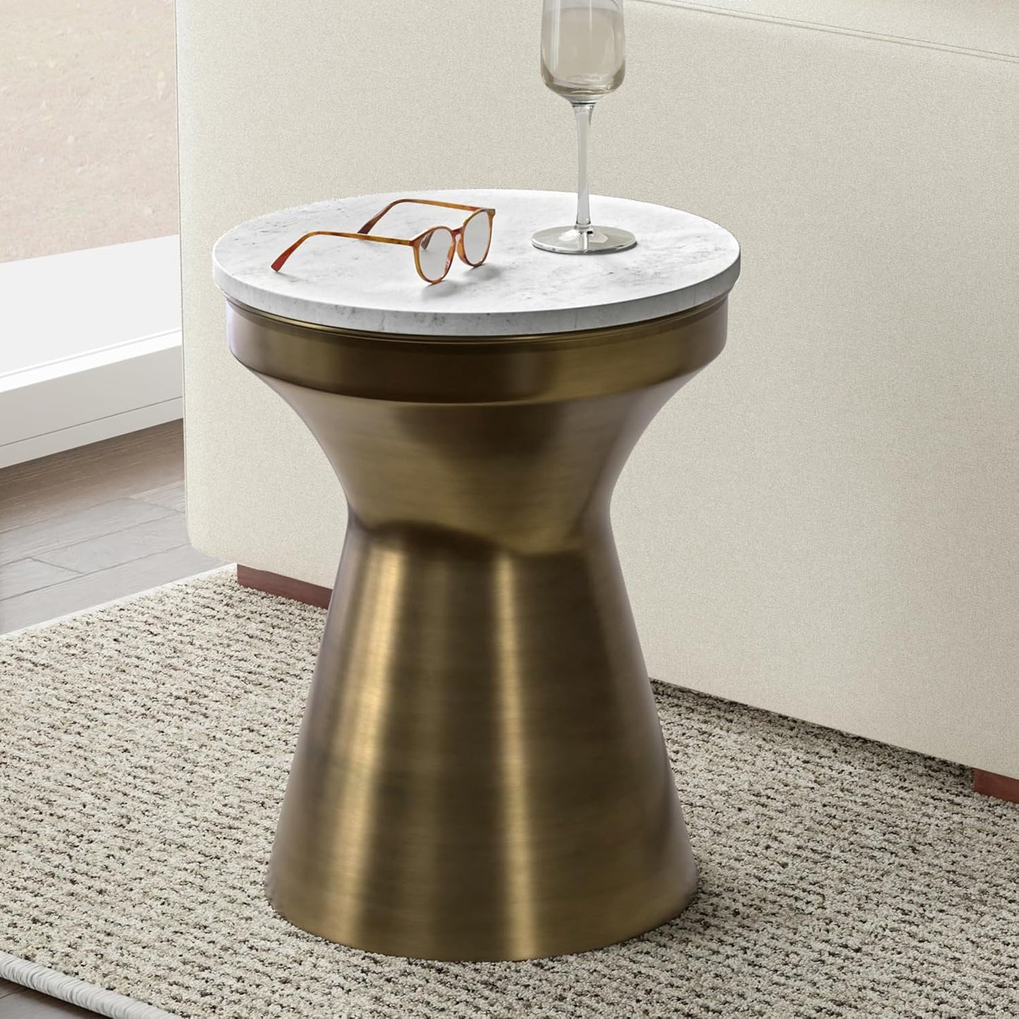 SIMPLIHOME Raquel Modern Contemporary 14 inch Wide Metal Side Table in White / Antique Brass, Fully Assembled for the Living Room and Bedroom