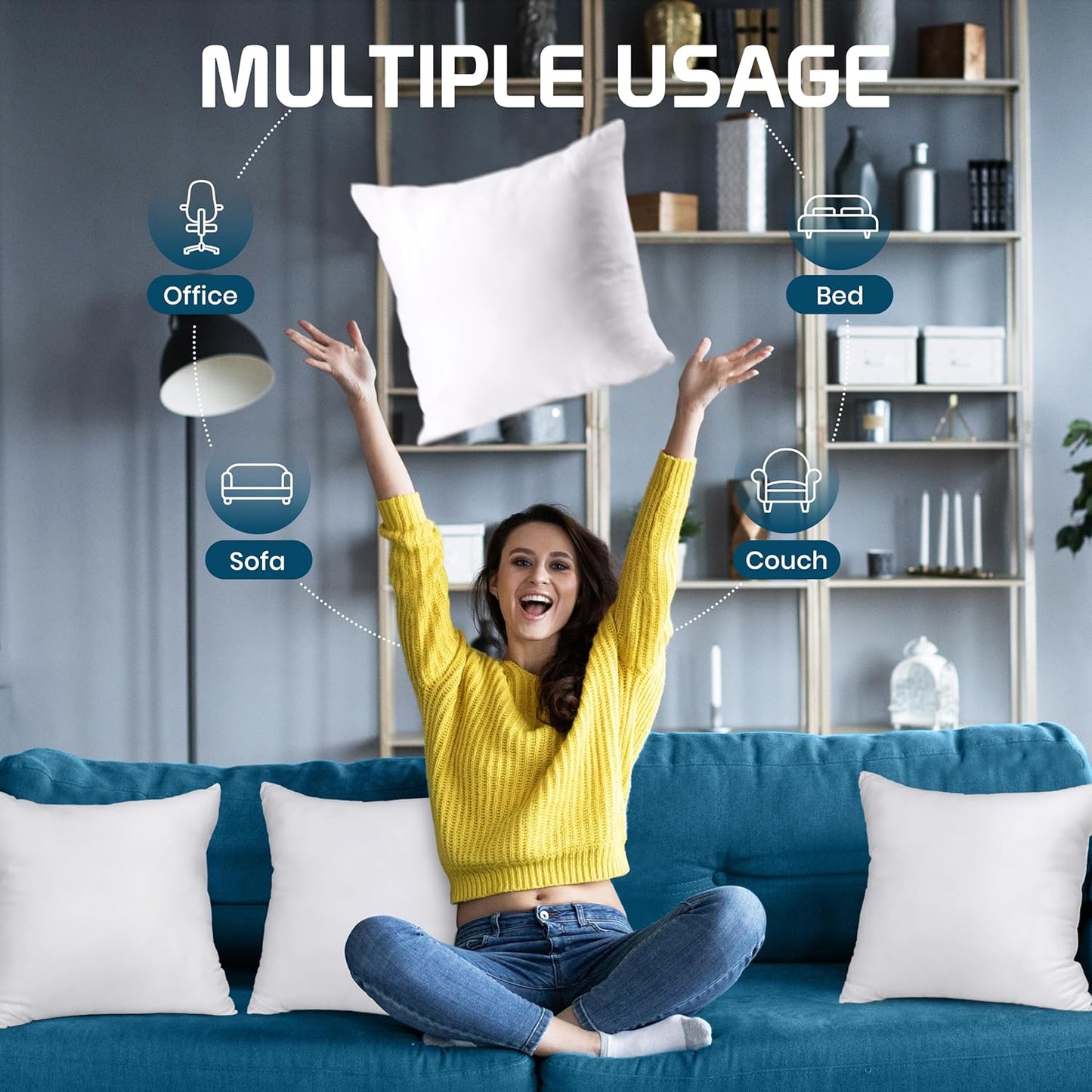 Utopia Bedding Throw Pillows (Set of 6, White), 16 x 16 Inches Pillows for Sofa, Bed and Couch Decorative Stuffer Pillow