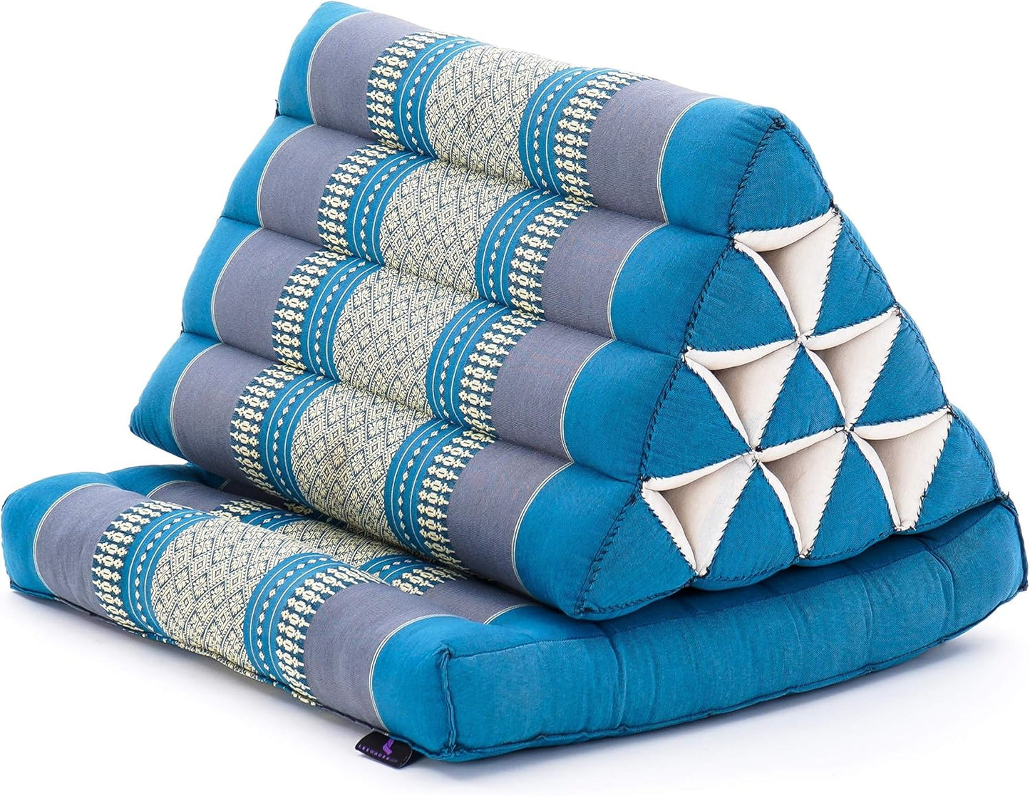 Leewadee 1-Fold Mat with Triangle Cushion – Comfortable TV Pillow, Foldable Mattress with Cushion Made of Kapok, 30 x 20 inches, Light Blue
