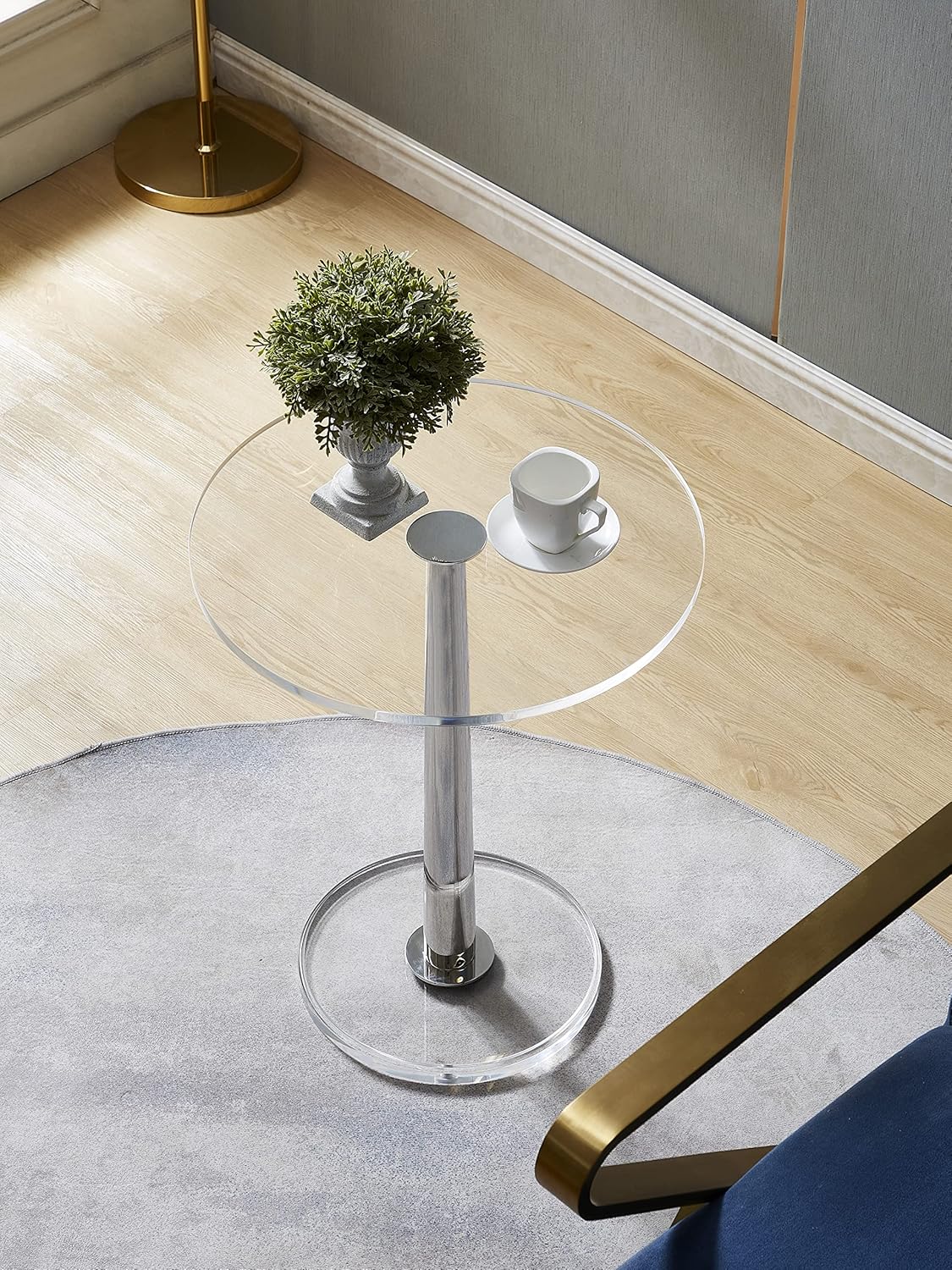 Clear Acrylic Table with Cone Metal Pole (Large, Silver) …