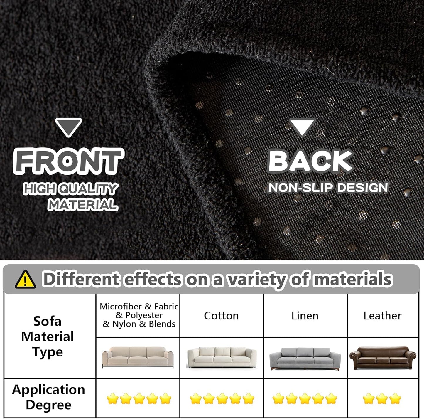 MYSKY HOME Black Couch Covers for Reclining Couch, Non-Slip Sectional Sofa Cover for Dog, Couch Covers for Sofa, Pet Couch Protector, Chair Covers Sofa Slipcovers Washable Furniture Covers, 71"x 91"