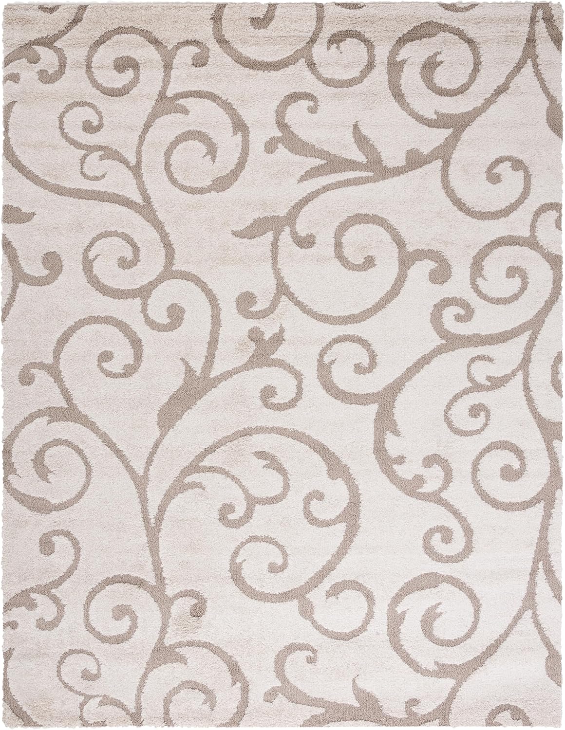 SAFAVIEH Florida Shag Collection Area Rug - 8'6" x 12', Ivory & Beige, Scroll Design, Non-Shedding & Easy Care, 1.2-inch Thick Ideal for High Traffic Areas in Living Room, Bedroom (SG455-13LT)