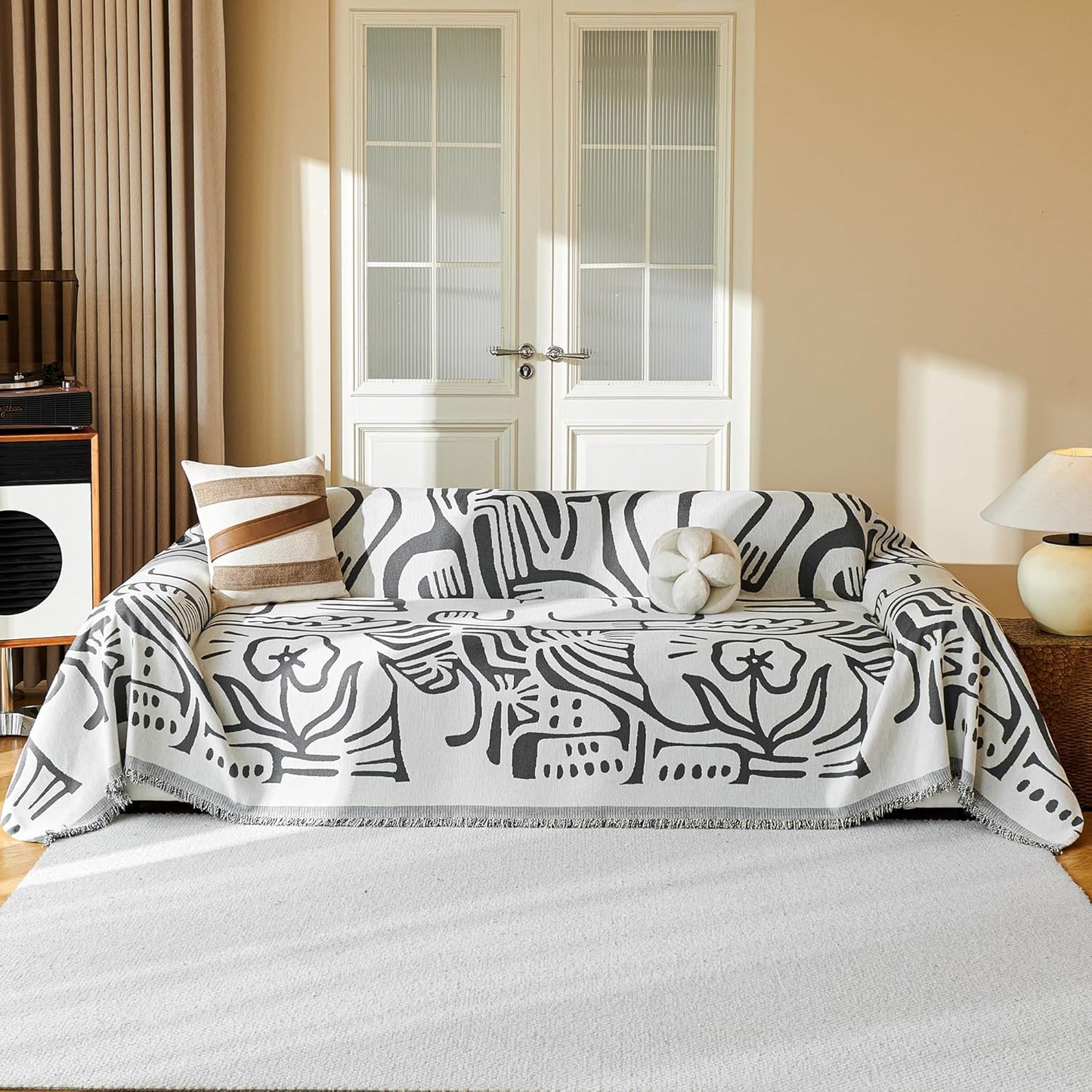 MYSKY HOME Couch Cover for Dogs, Washable Couch Covers, Sofa Covers for Sectional Sofa, Couch Cover 2 Cushion Sofa Dogs Furniture Protector, Chenille Sofa Covers for Pets, 71"x118", Abstract Dark Grey