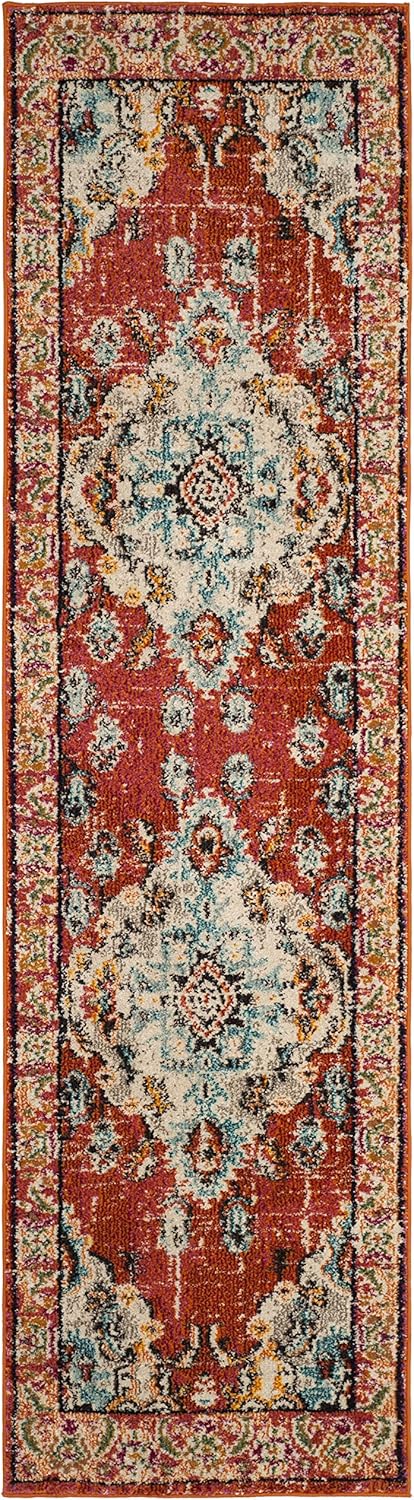 SAFAVIEH Monaco Collection 2'2" x 6' Orange Light Blue MNC243H Boho Chic Medallion Distressed Non-Shedding Living Room Entryway Foyer Hallway Bedroom Runner Rug
