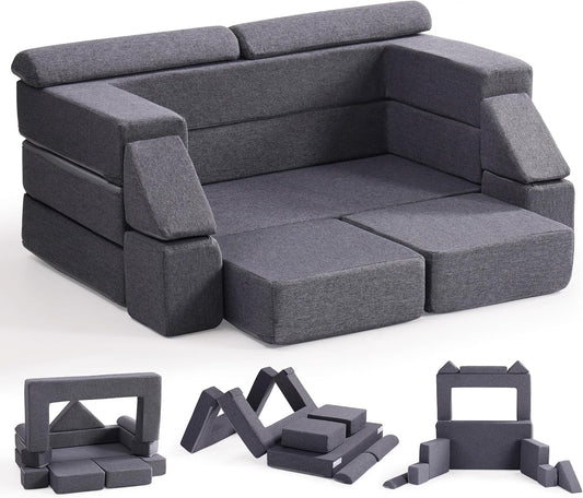 ROBOTIME Modular Play Couch for Kids – Convertible Foam Toddler Sofa for Boys & Girls, Kids Couch for Playroom & Bedroom, Versatile Building Sofa for Forts and Reading Nooks (Space Grey)