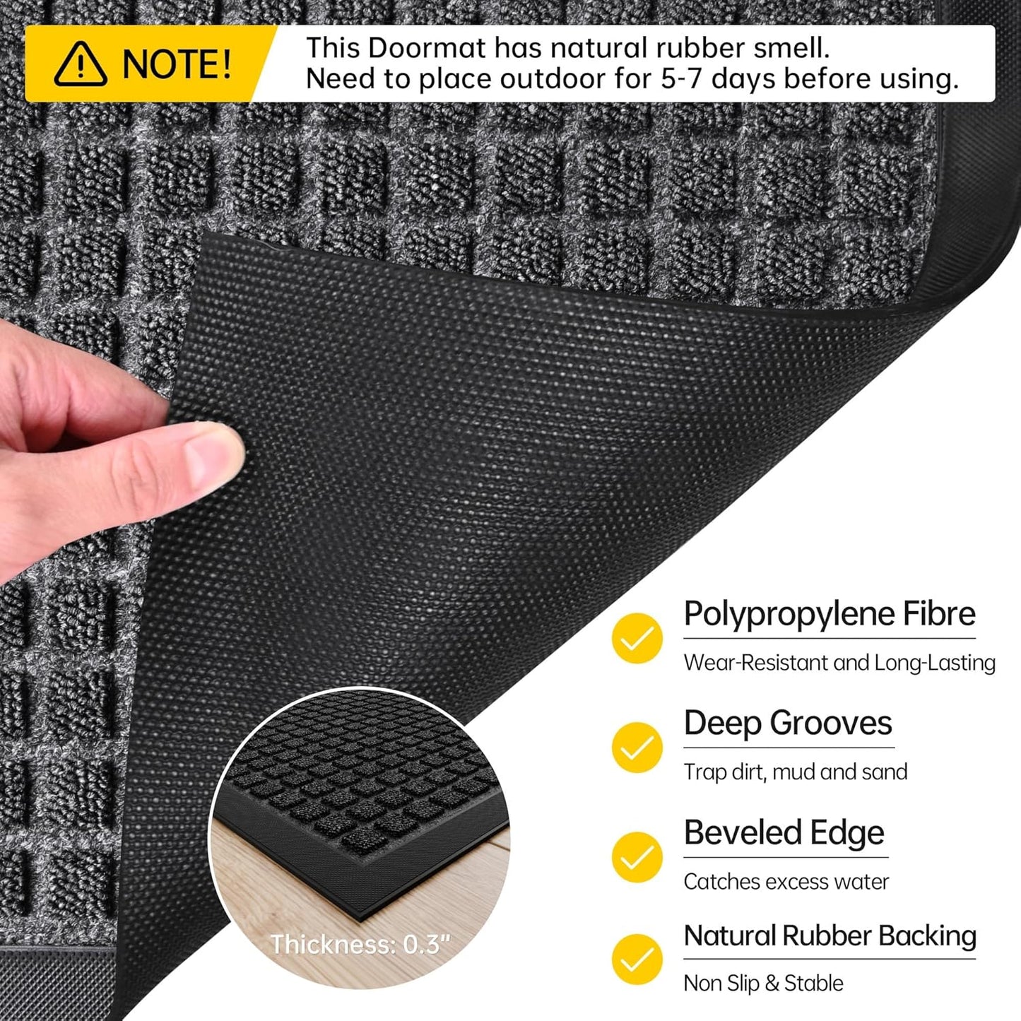 Sturdy Front Door Mat Outside Entrance, 6' x 3' All-Season All-Weather Doormat Waterproof, Stain and Fade Resistant, Natural Rubber Indoor Outdoor Welcome Door Mat Trap Dirt