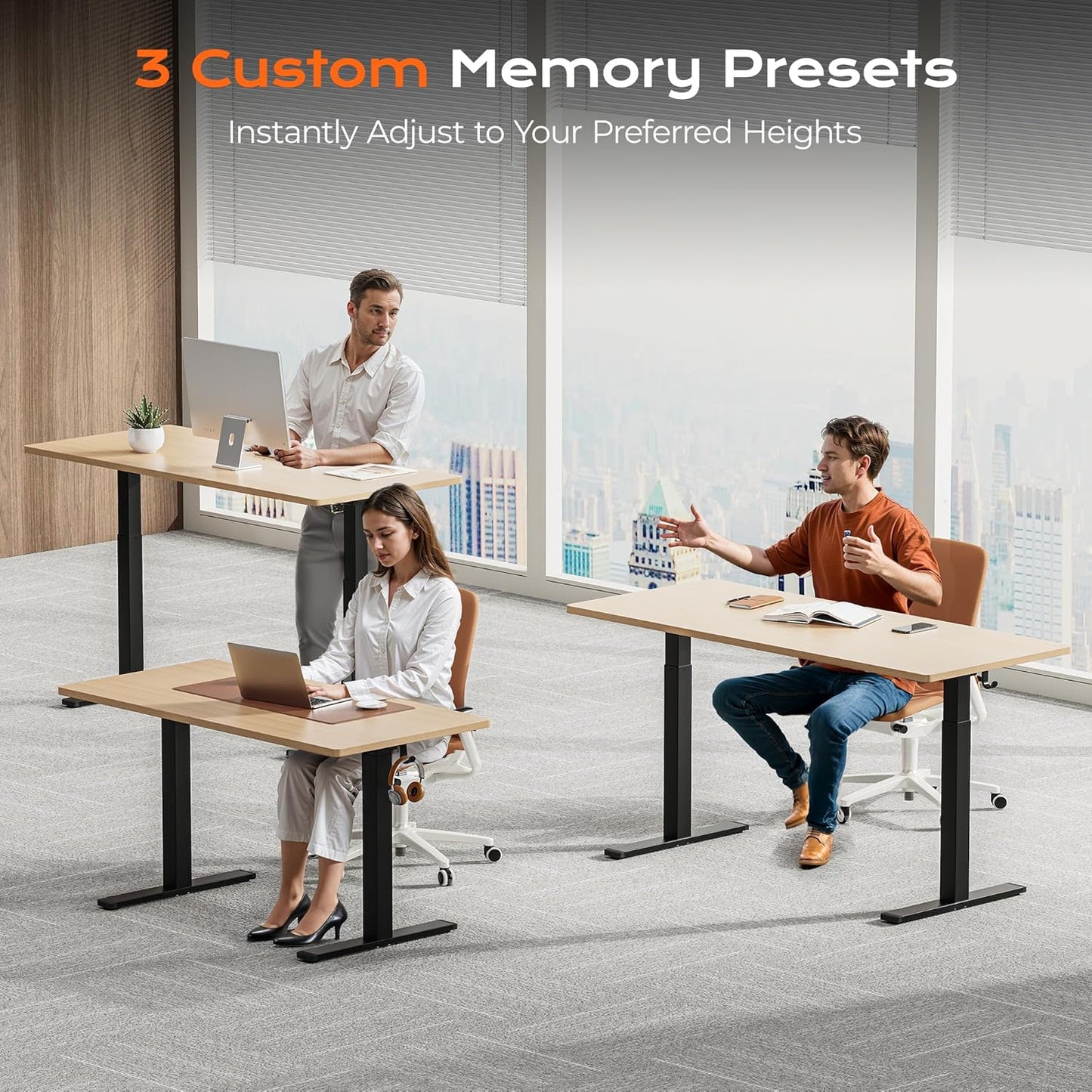 Huuger Electric Standing Desk Frame with Dual Motor, Sit Stand up Desk Leg for 47.2” to 86.6” Desktop, Computer Desk Leg with Cable Tray, 3 Memory Height Presets, 2 Hooks, Black Frame Only