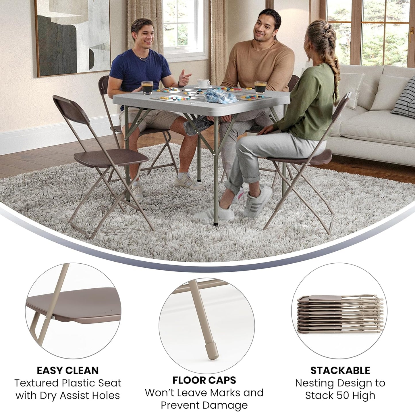 Flash Furniture Hercules Series Plastic Folding Chair - Brown - 20 Pack 650LB Weight Capacity Comfortable Event Chair-Lightweight Folding Chair