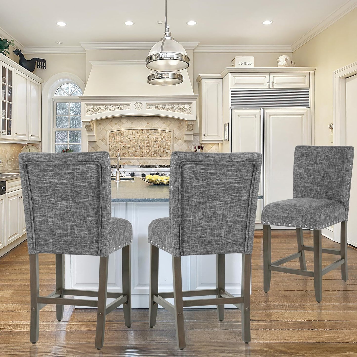 Homepop Home Decor | Nailhead Trim Counter Height Bar Stools | 24 Inch Bar Stools | Decorative Home Furniture (Slate Gray)