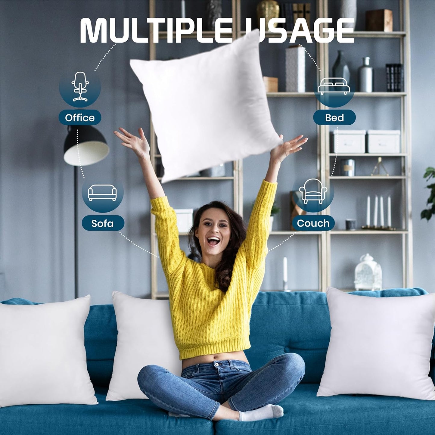 Utopia Bedding Throw Pillows (Set of 4, White), 24 x 24 Inches Pillows for Sofa, Bed and Couch Decorative Stuffer Pillows