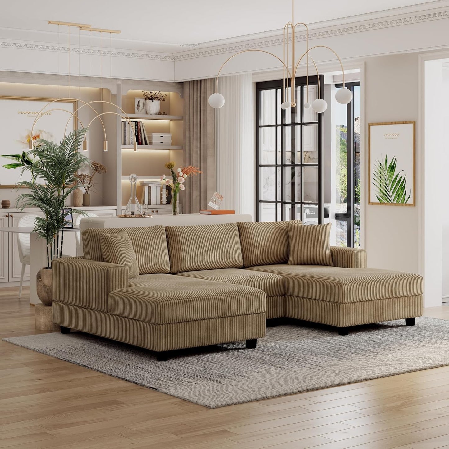 99" Symmetrical U Shaped Reversible Modular Sectional Sofa, Convertible Sofa Lounger Couch with Double Chaise Lounge and Thickness Cushions, Extra Wide Seat Couch w/Headrest