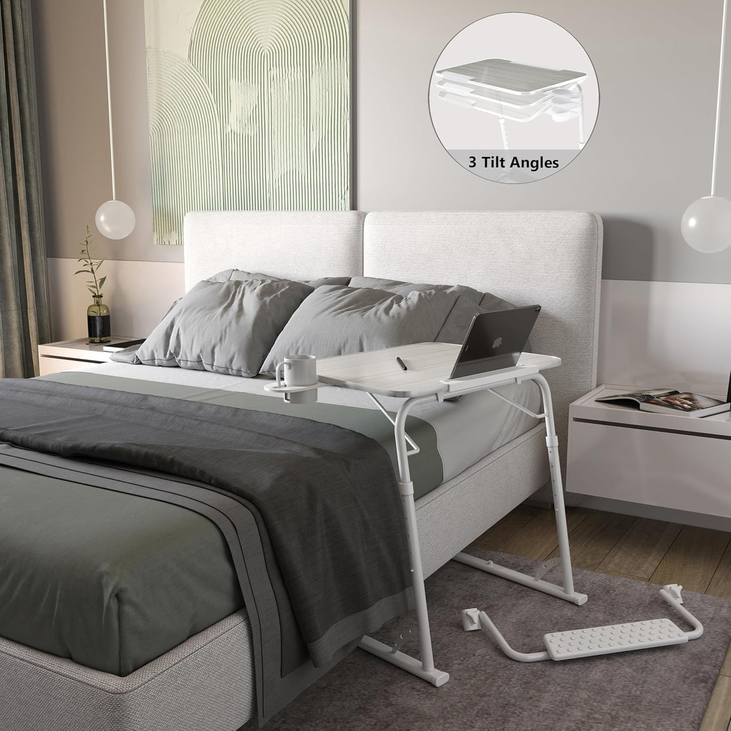 FoldWise Upgraded Folding TV Tray Table - Extra Large & Sturdy Laptop Table for Couch, Height & Angle Adjustable Desk for Dinner, Work & TV - Includes Footrest, Cup Holder, iPad Holder & Edge Stopper