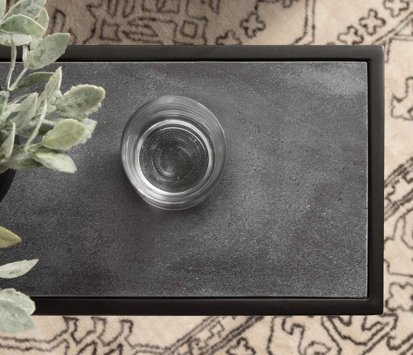 Kate and Laurel Jaspur Modern Slim Side Table, 16 x 8 x 24, Black Marble and Black, Decorative Glam Narrow End Table for Use as Skinny Bedroom Nightstand or Living Room Accent Table