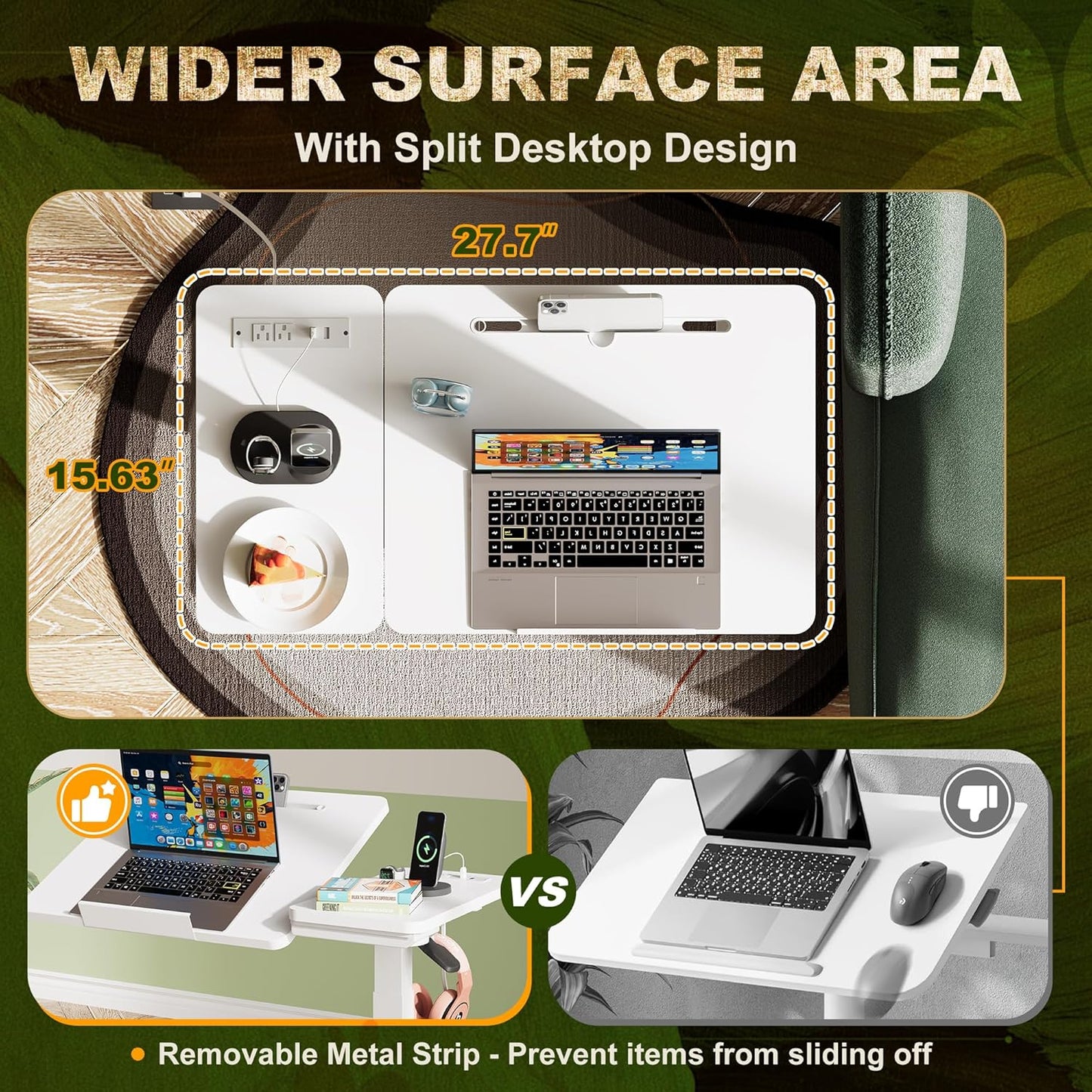 Standing Desk, Medical Overbed Table with Rolling Tray and Power Outlet, Dual Pneumatic Angle and Height Adjustable Desk, Portable Side Table with Drawer, Home & Hospital Use, White