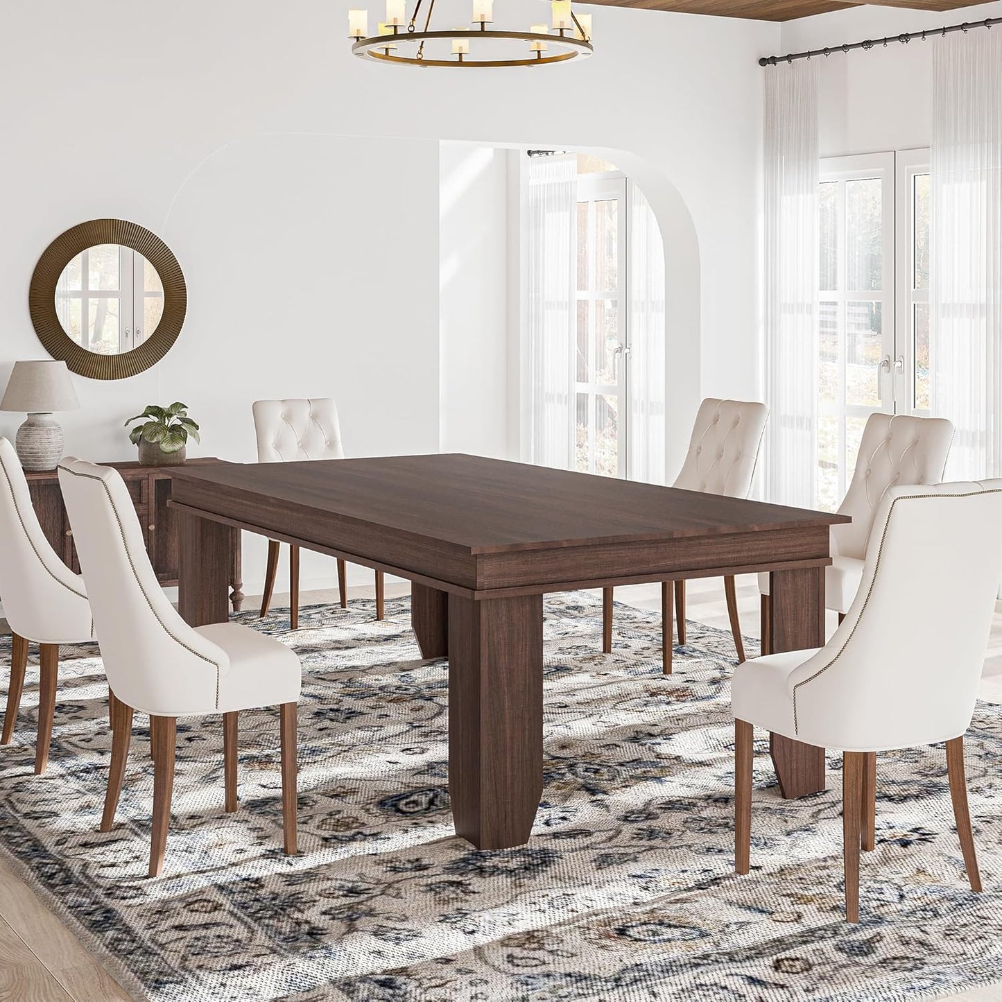 GarveeHome Farmhouse Dining Table for 6-8 People, 71" Long Brown Kitchen Tables with Wooden Sturdy Frame, 6 Ft Large Rectangular Dinner Table for Living Room, Kitchen, Dining Room