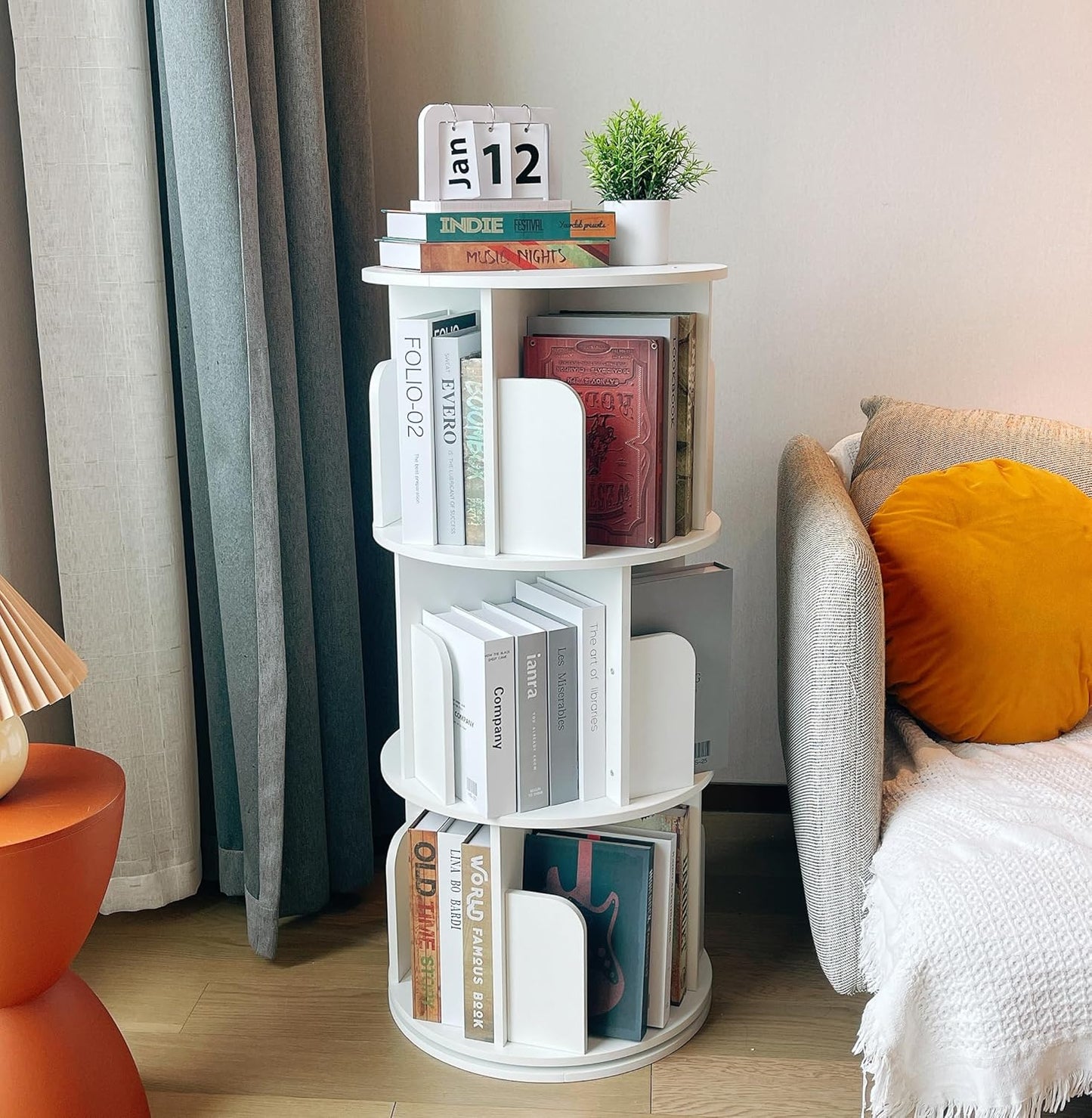 Heehee Wooden Rotating Bookshelf 360 Display Floor Standing Bookcase Storage Rack for Kids&Adults Multi-Functional Bookshelf Organizer (White (3-Tier))