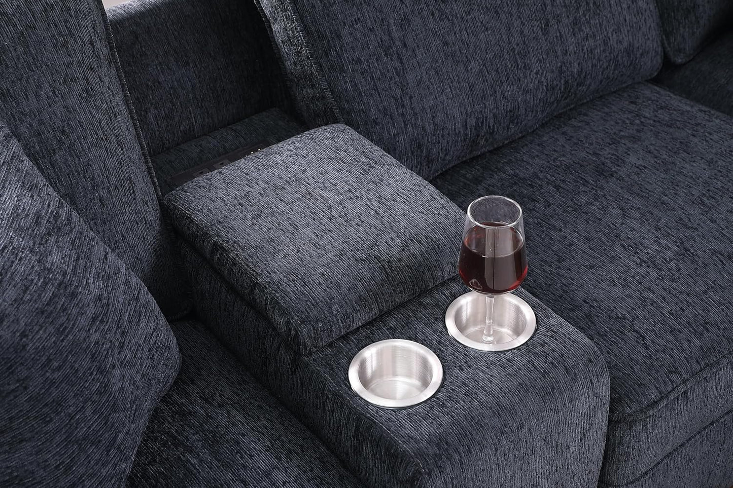 127" L-Shaped Sectional Couch with Movable Ottoman&6 Throw Pillows,7 Seat Chenille Upholstered Sofa W/2 Cup Holder,USB Port&Hidden Storage Box,DIY Combination,for Living Room,Apartment,Dark Gray