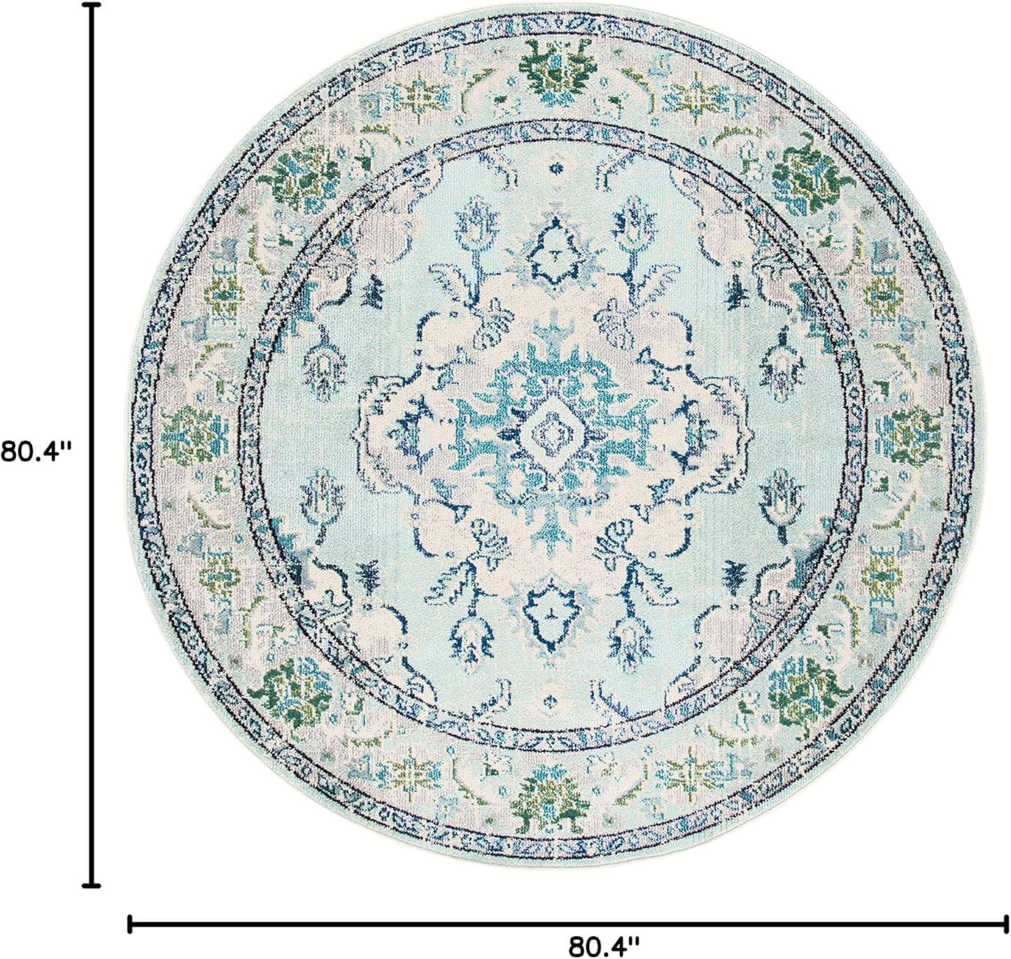 SAFAVIEH Monaco Collection Area Rug - 6'7" Round, Light Blue & Ivory, Boho Chic Medallion Distressed Design, Non-Shedding & Easy Care, Ideal for High Traffic Areas in Living Room, Bedroom (MNC243K)