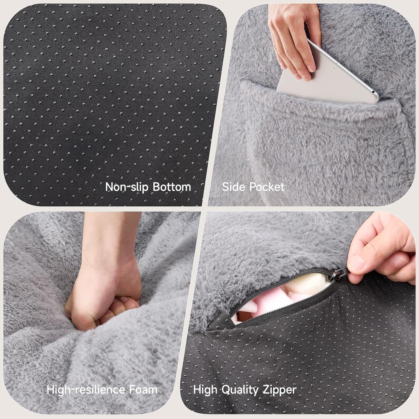 Giant Bean Bag Chairs for Adults with Ottoman, Faux Fur Boneless Chaise Couch Filler with Memory Foam,Large BeanBag Lounge Lazy Floor Sofa Accent Chair for Living Room,Bedroom & Game Rooms