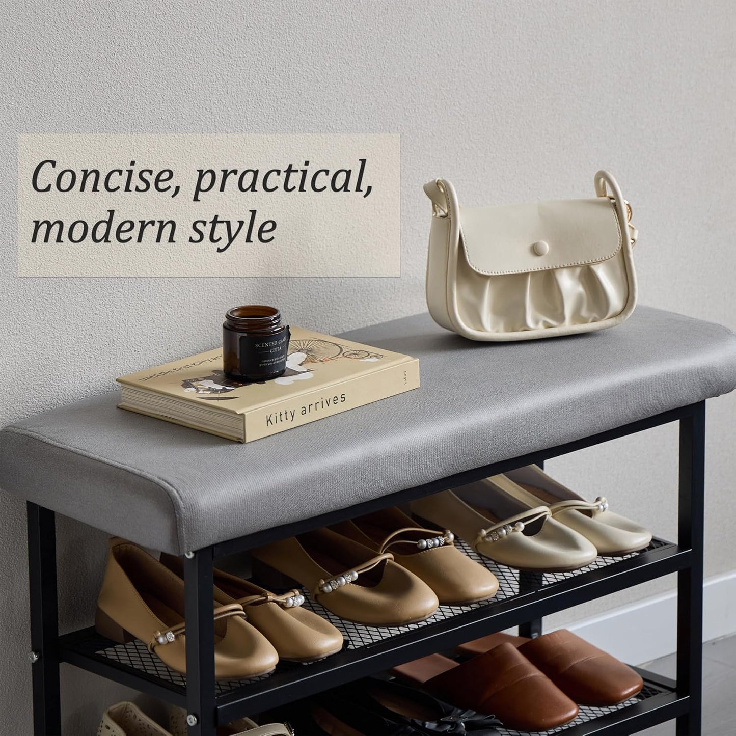 Shoe Rack Shoe Bench Shoe Organizer Storage Rack for Hallway Bedroom Living Room with Comfortable Seat Cushion 80x30x50cm (80cm Grey)