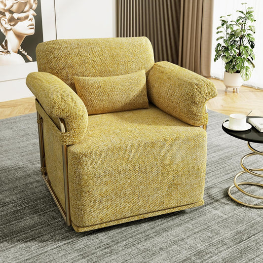 KEIKI Modern Comfy Swivel Accent Reading Chair with Waist Pillows, 360°Square Upholstered Barrel Armchair Single Club Lounge Sofa Chairs for Living Room,Bedroom,Office,Yellow