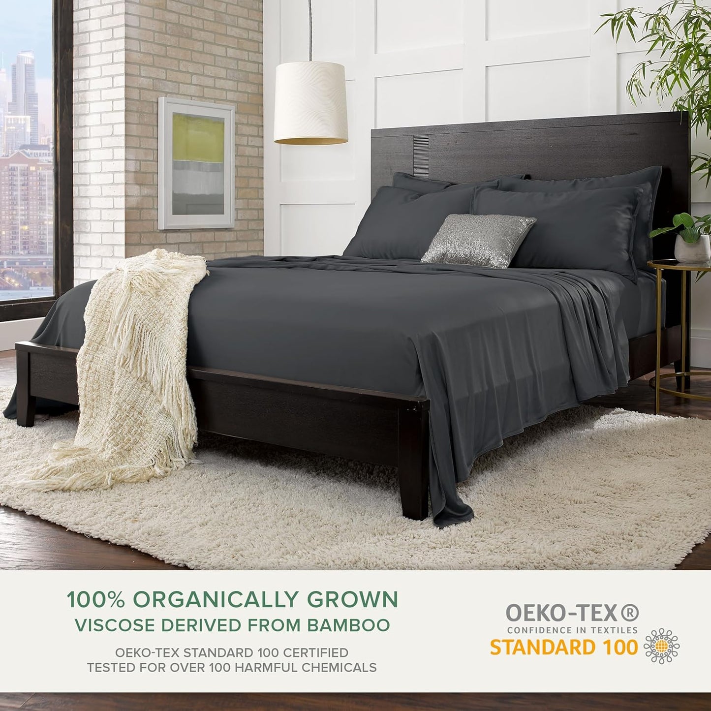 Pure Bamboo California King Sheets, Genuine 100% Organic Viscose Derived from Bamboo Bed Sheet Set, Soft & Cooling, Double Stitching, 2 Year Quality Promise (California King, Charcoal)