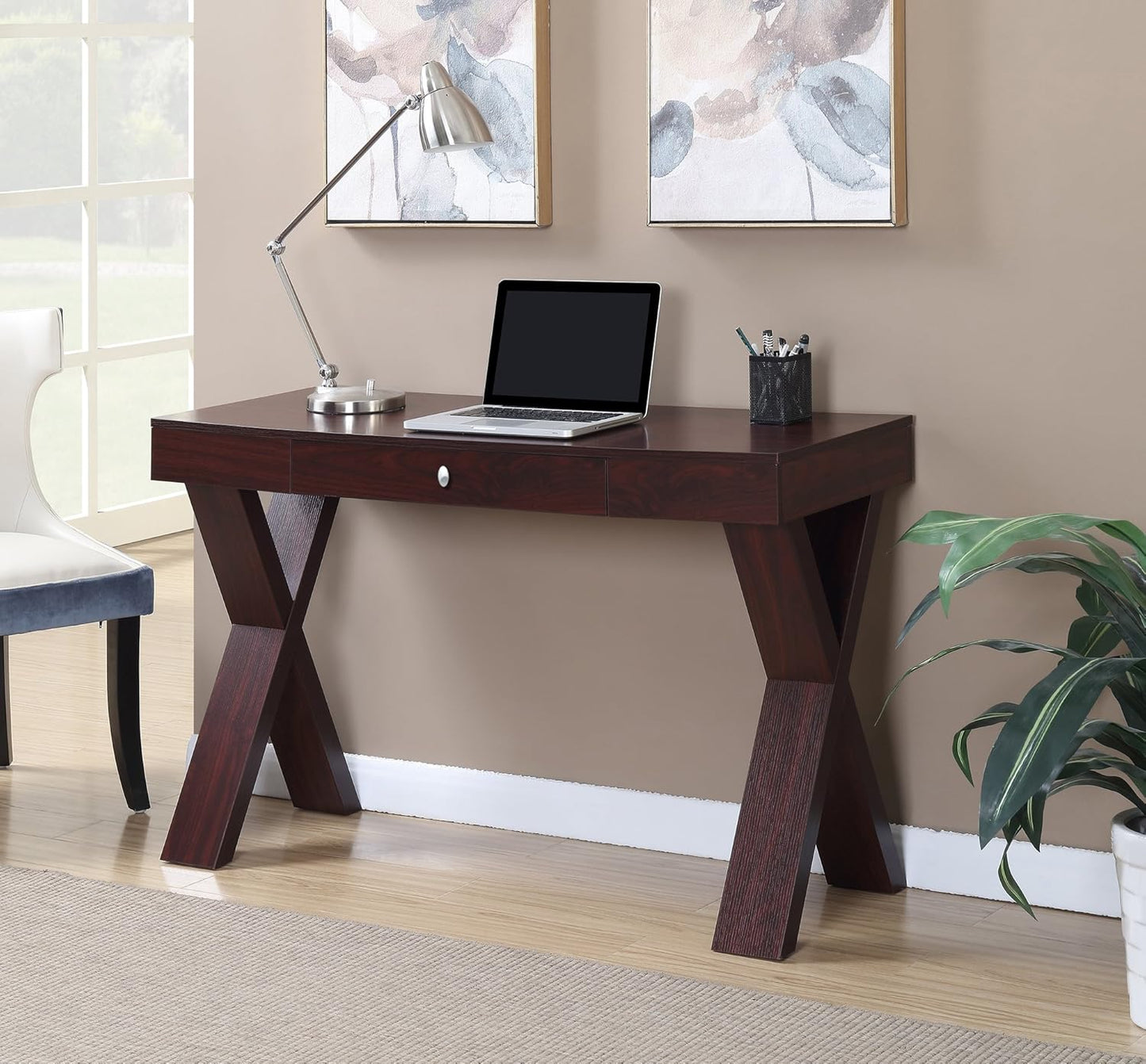 Convenience Concepts Newport 1 Drawer Desk, Mahogany