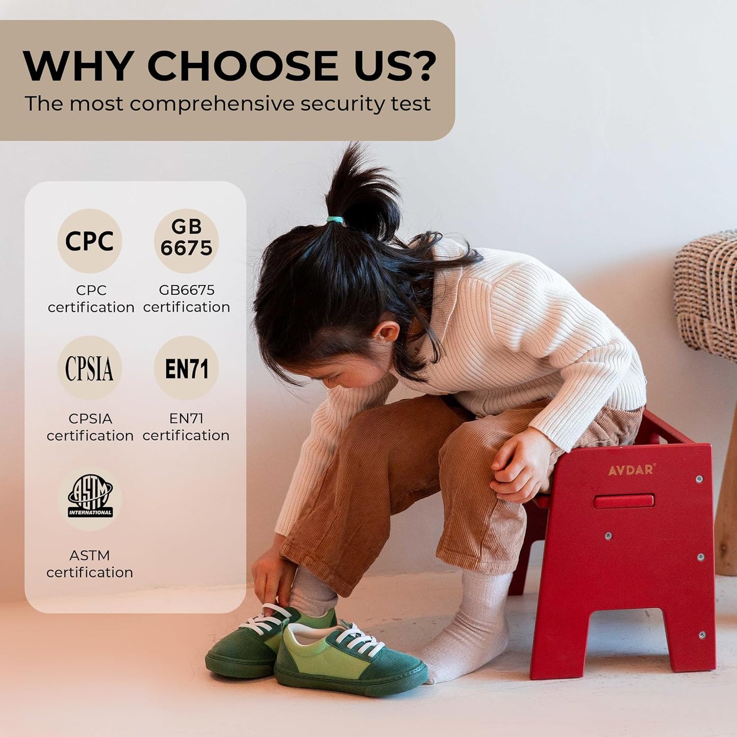 Wooden Step Stool for Kids, 14” One Step Stool for Toddlers, Heavy Duty Non-tip Non-Slip for Bedroom/Kitchen