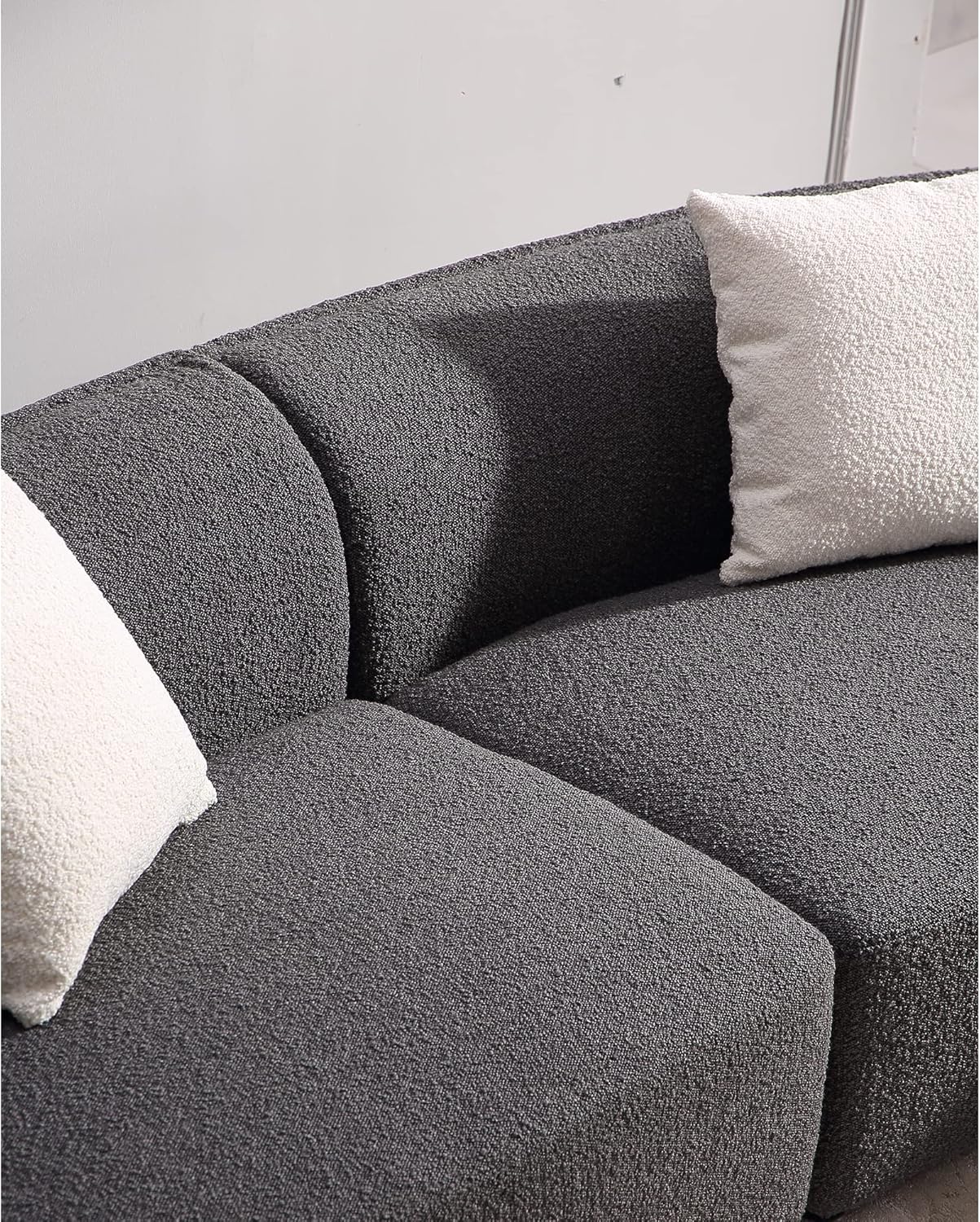 Acanva Luxury Modern Style Living Room Upholstery Curved Sofa with Chaise 2-Piece Set, Right Hand Facing Sectional, Pearl Boucle Couch, Dark Grey
