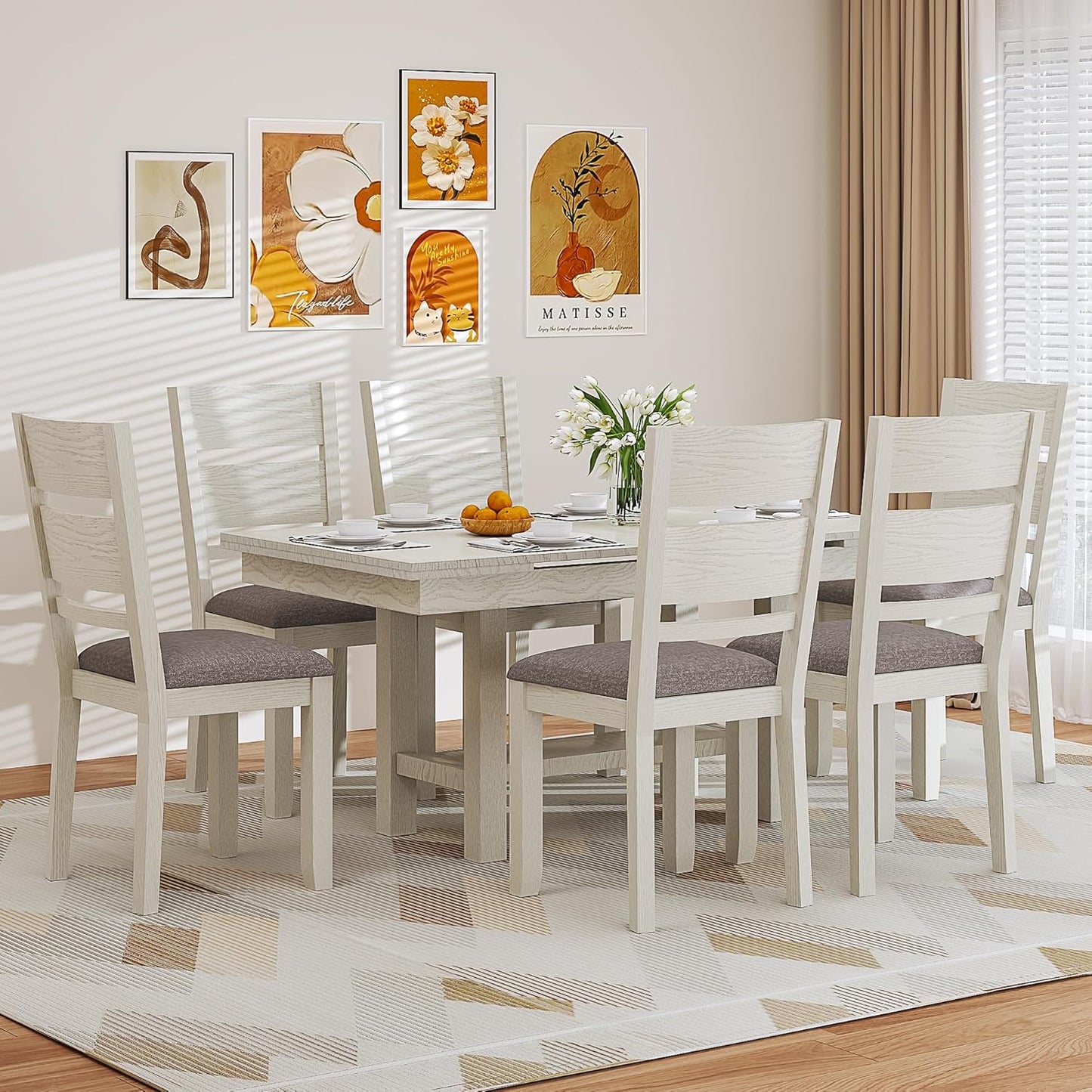 Dining Chairs Set of 6, Solid Wood Farmhouse Chairs with High Back and Upholstered Seat, Easy Assembly for Indoor Home, Dinner, Kitchen, Grey