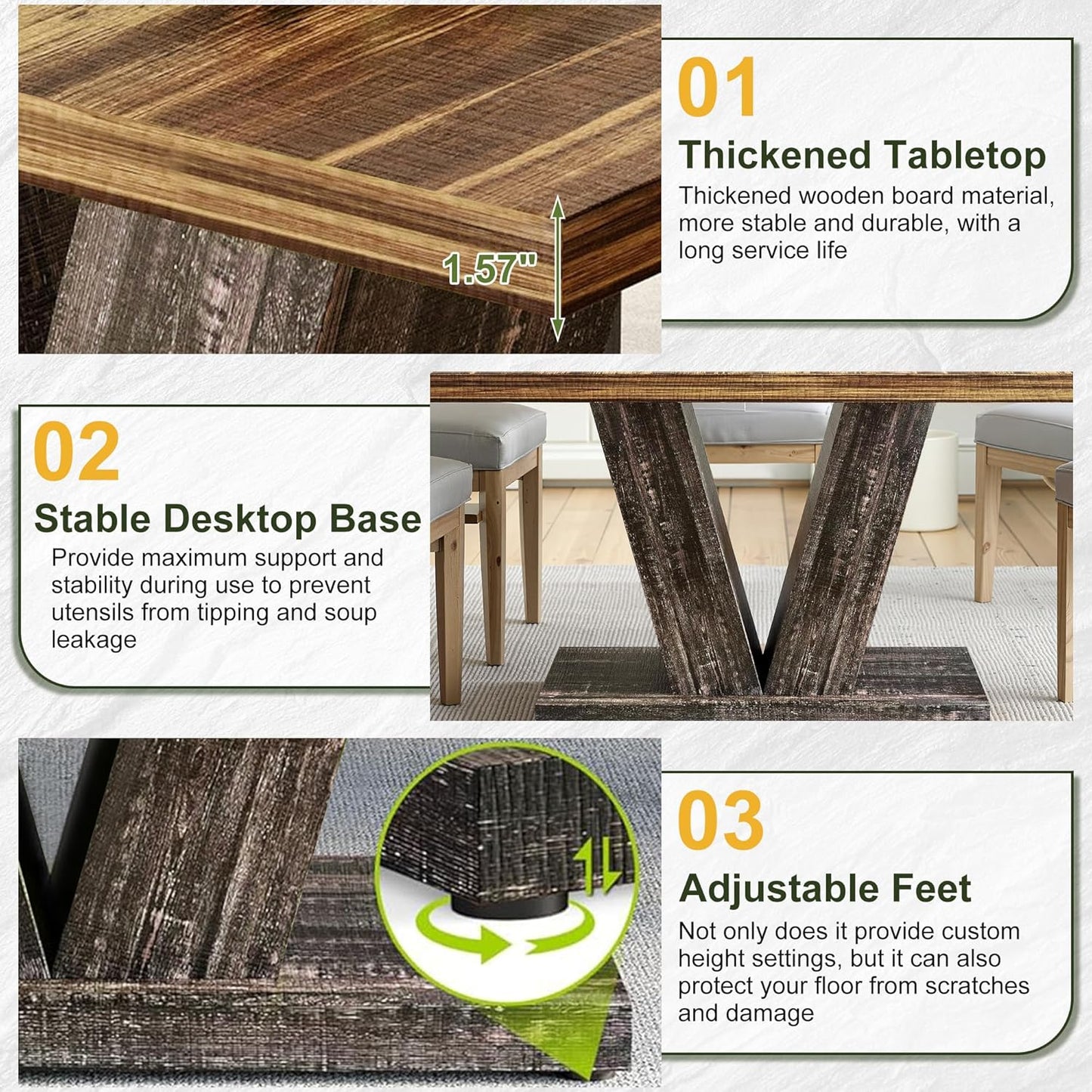 NicBex 47" Dining Table for 4 People, Farmhouse Dinner Table Small Dining Room Tables Rectangular Wooden Kitchen Tables with Heavy Duty Pedestal for Kitchen, Living Room, Black & Brown