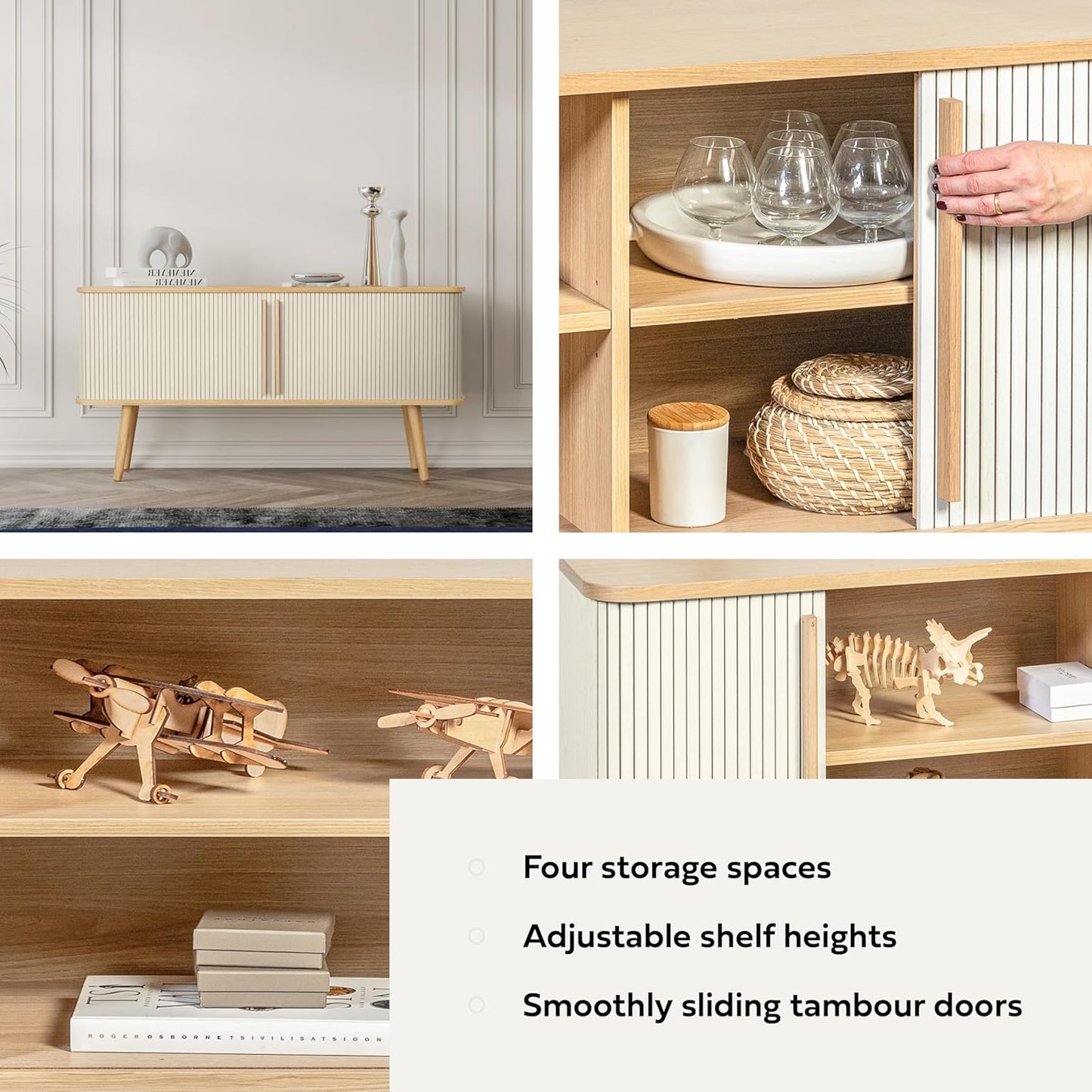 WERMO 53'' White Cabinet with Doors and Shelves - Credenza, Modern Media Console Table with Storage, White Sideboard Storage Accent Buffet Cabinet for Living Room, Office, Entryway and Bedroom (Oak)